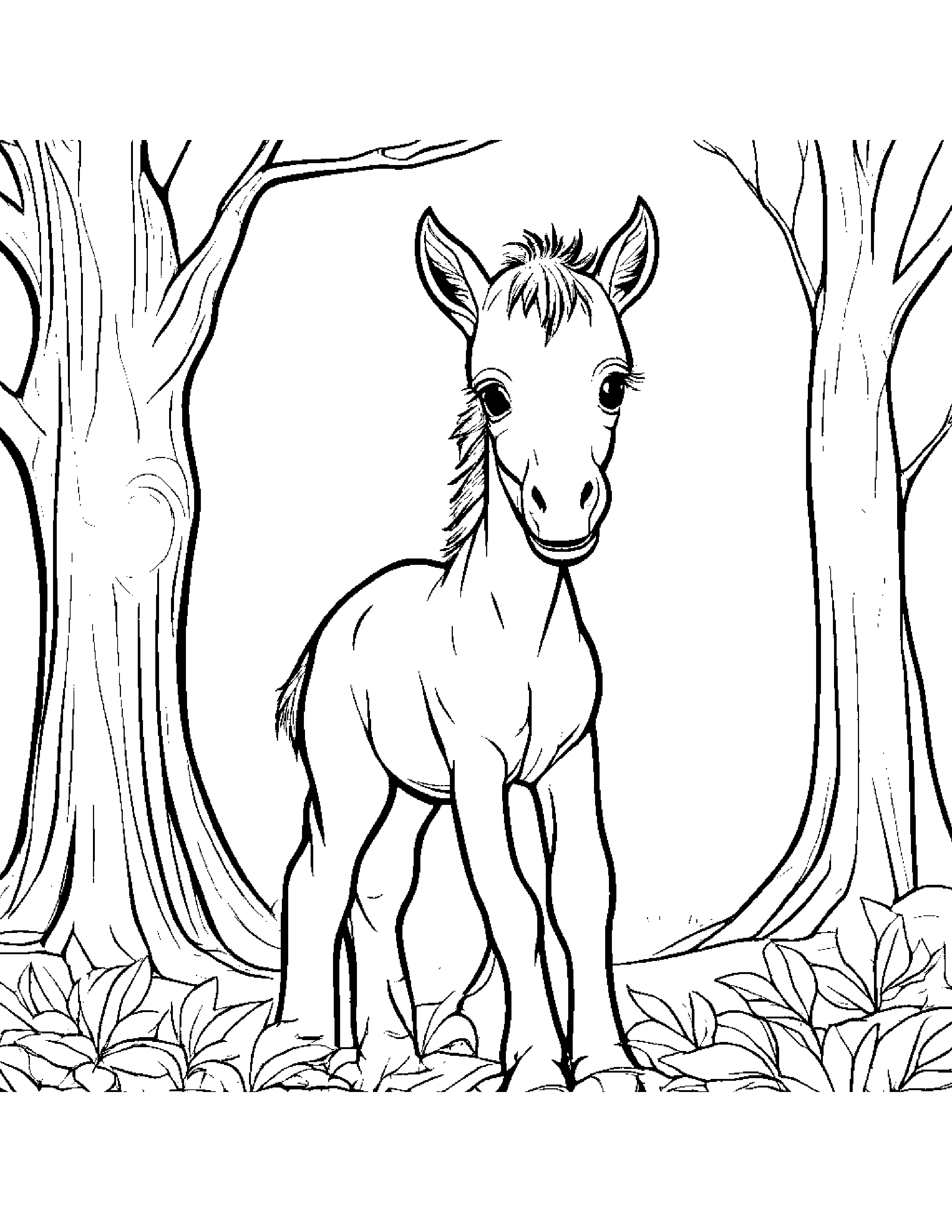 Brave Foal By A Little Tree Coloring Page (Free Printable PDF)