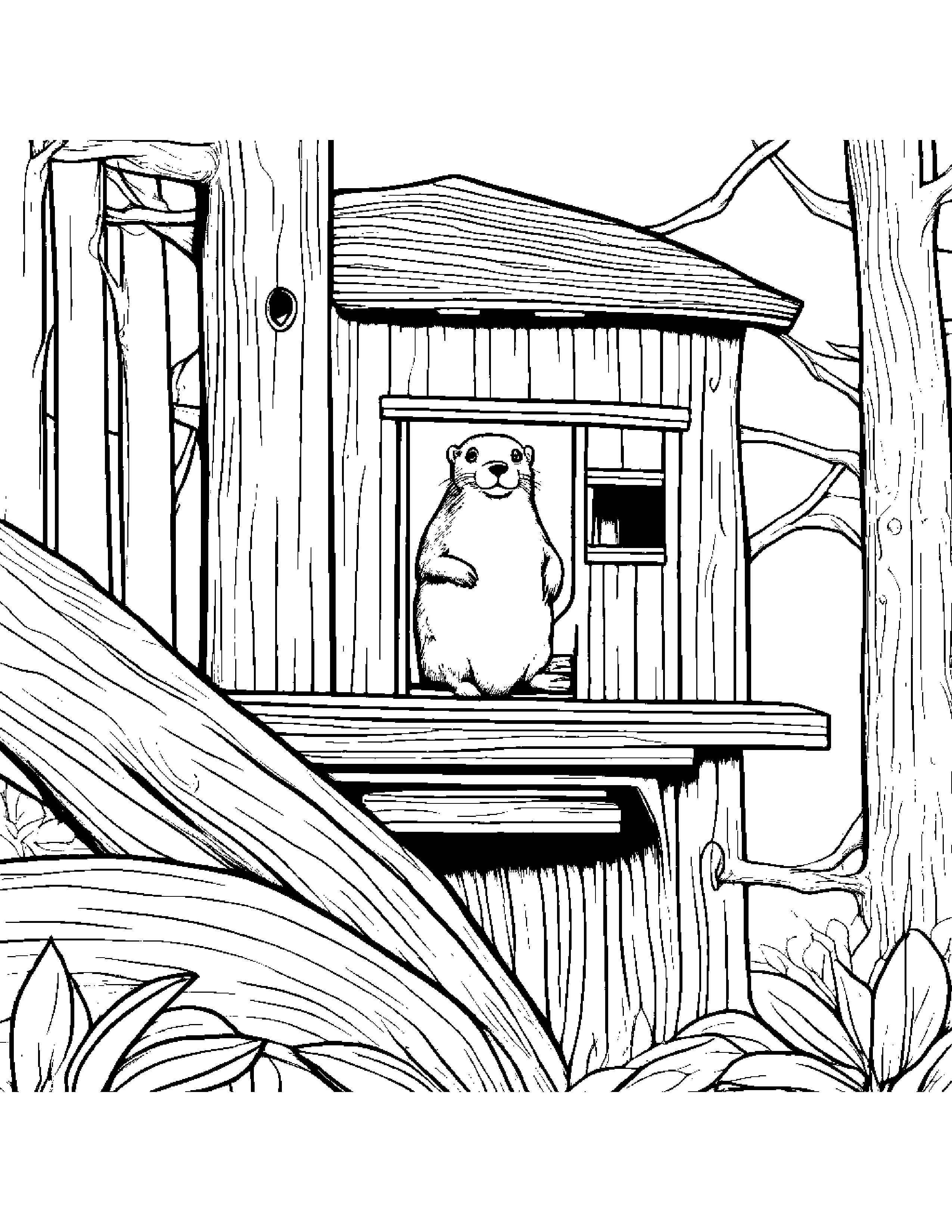 Brave Otter Playing Hide-And-Seek In A Treehouse #3 Coloring Page (Free Printable PDF)