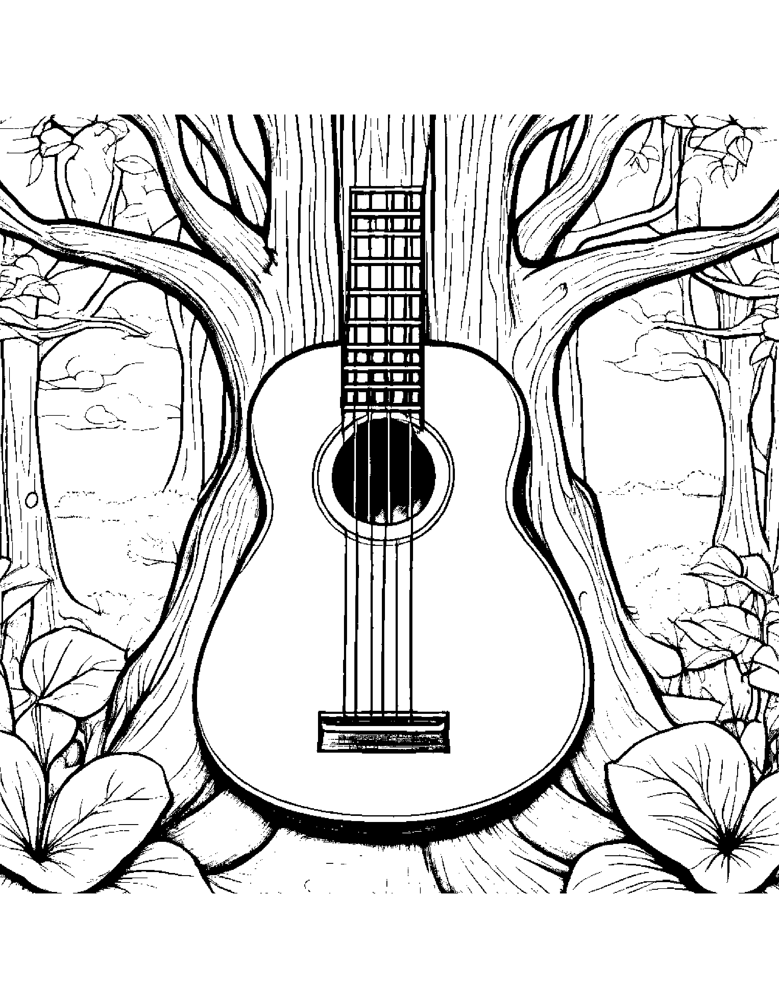 Bright Ukulele In A Treehouse #3 Coloring Page (Free Printable PDF)