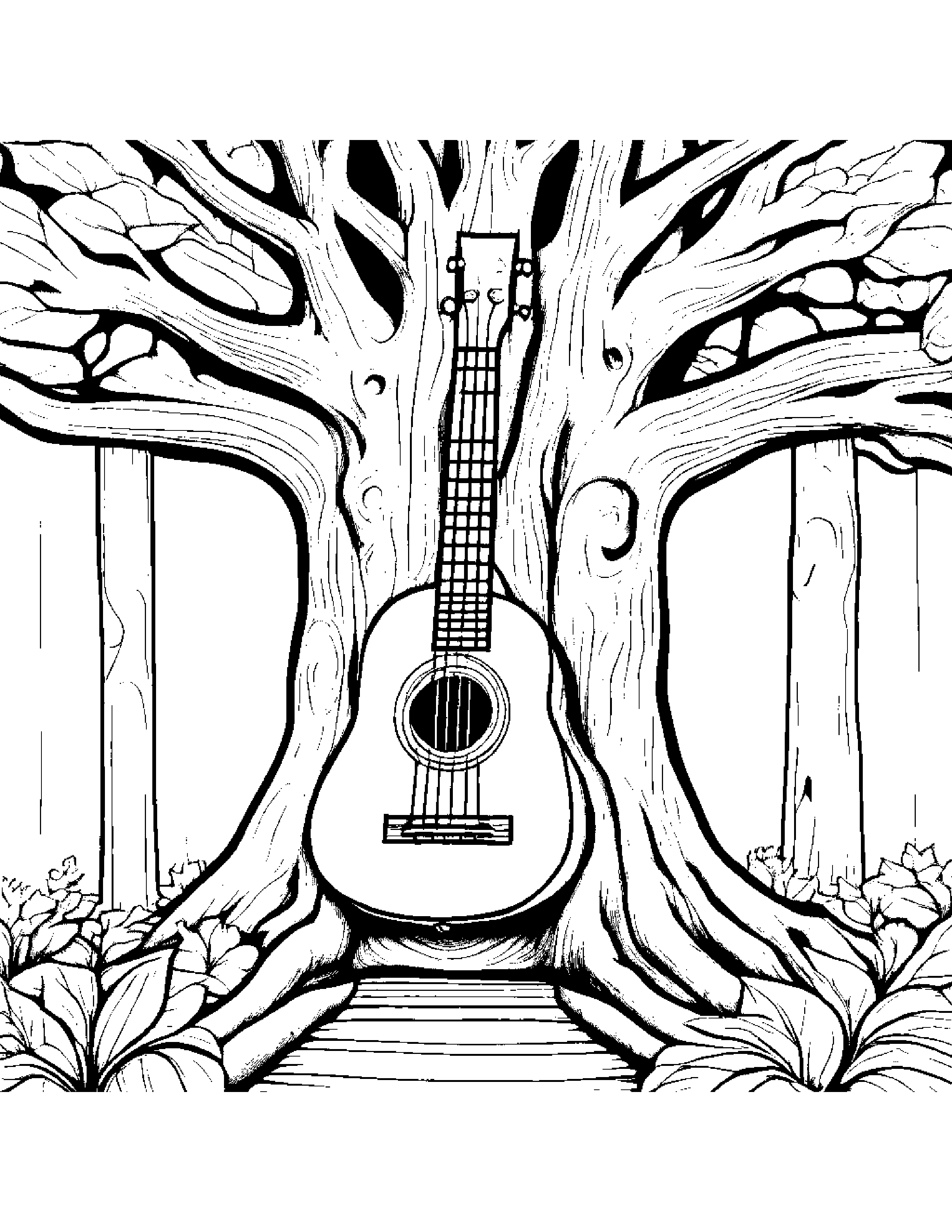 Bright Ukulele In A Treehouse #4 Coloring Page (Free Printable PDF)