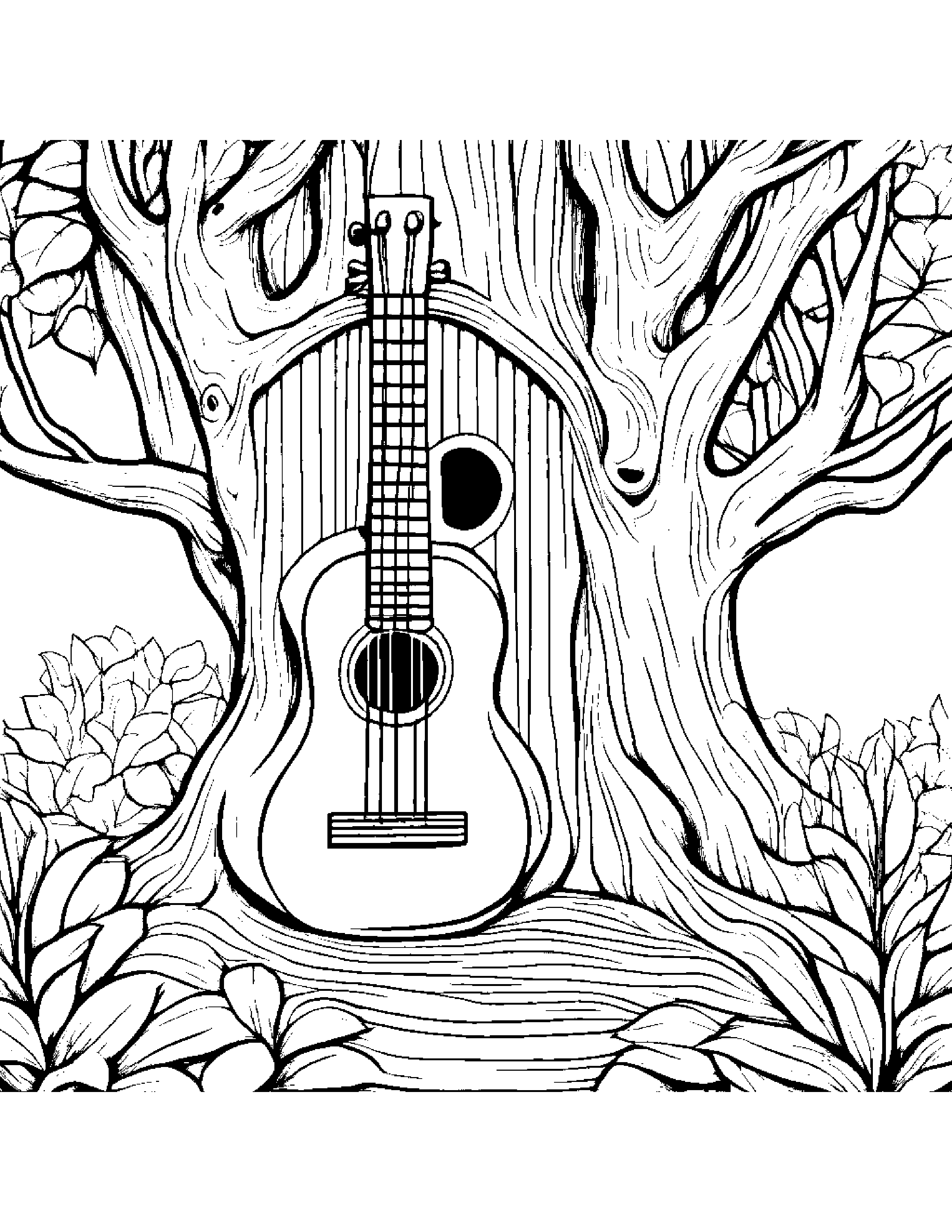 Bright Ukulele In A Treehouse Coloring Page (Free Printable PDF)