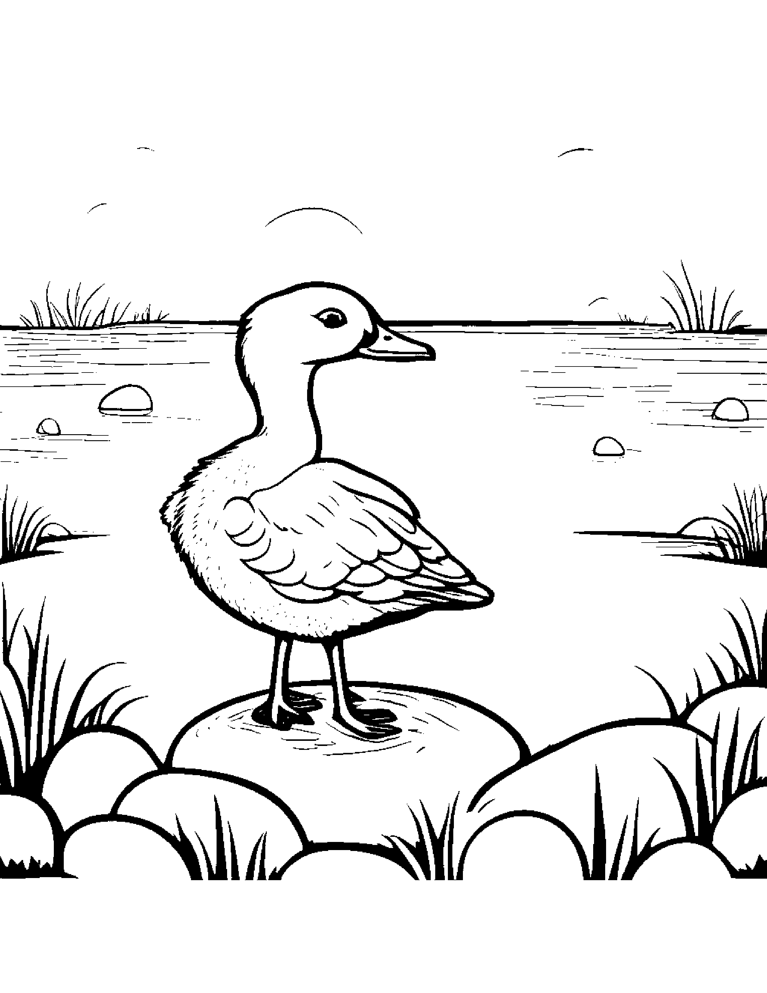 Bubbly Gosling Beside A Sandbox #2 Coloring Page (Free Printable PDF)