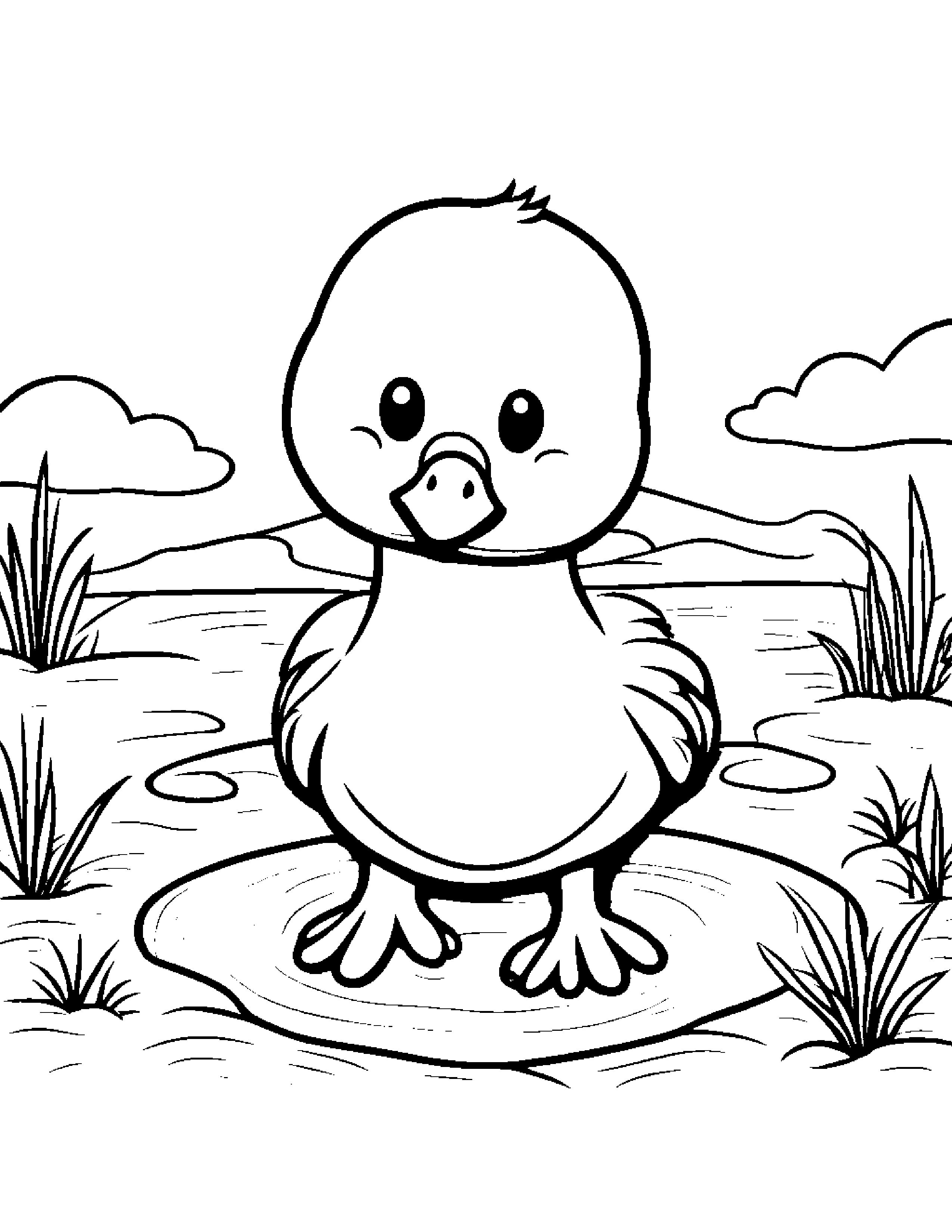Bubbly Gosling Beside A Sandbox #4 Coloring Page (Free Printable PDF)