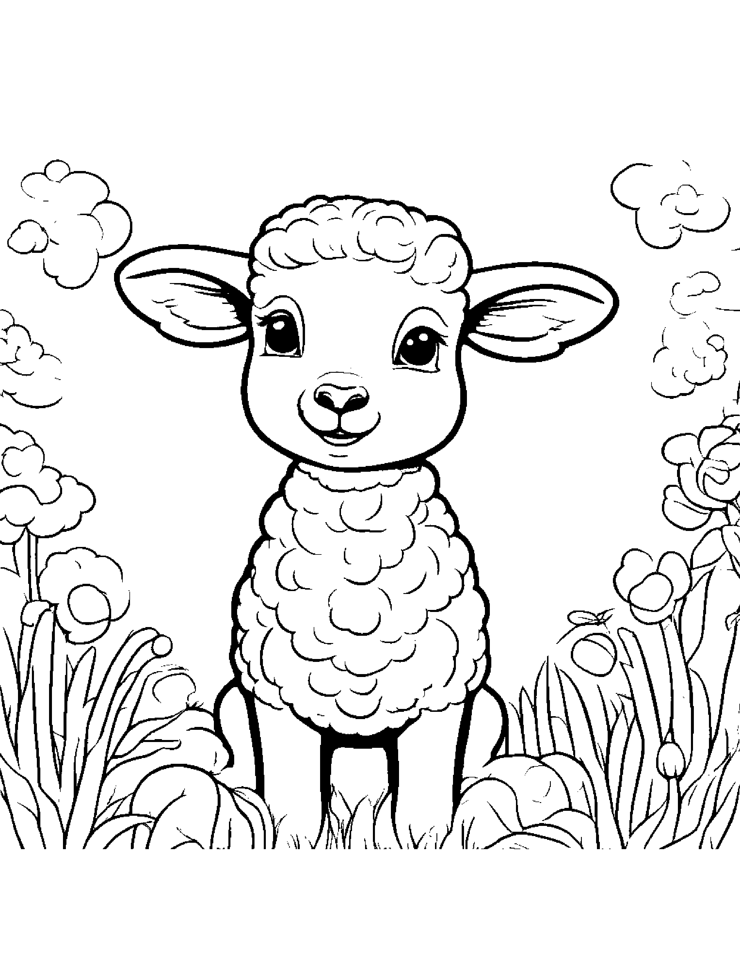 Bubbly Lamb #2 Coloring Page (Free Printable PDF)