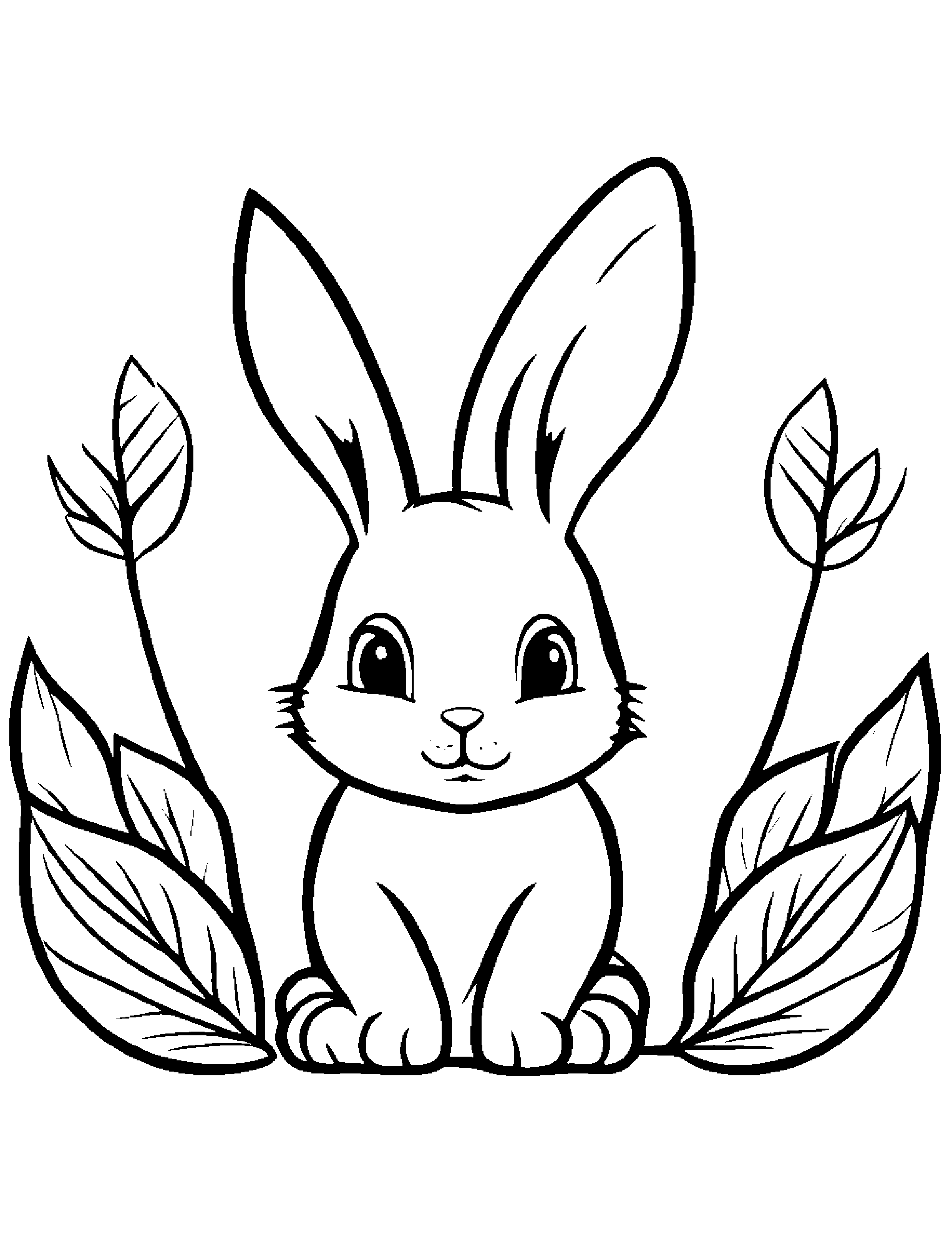 Bunny With A Leaf Sprig #2 Coloring Page (Free Printable PDF)