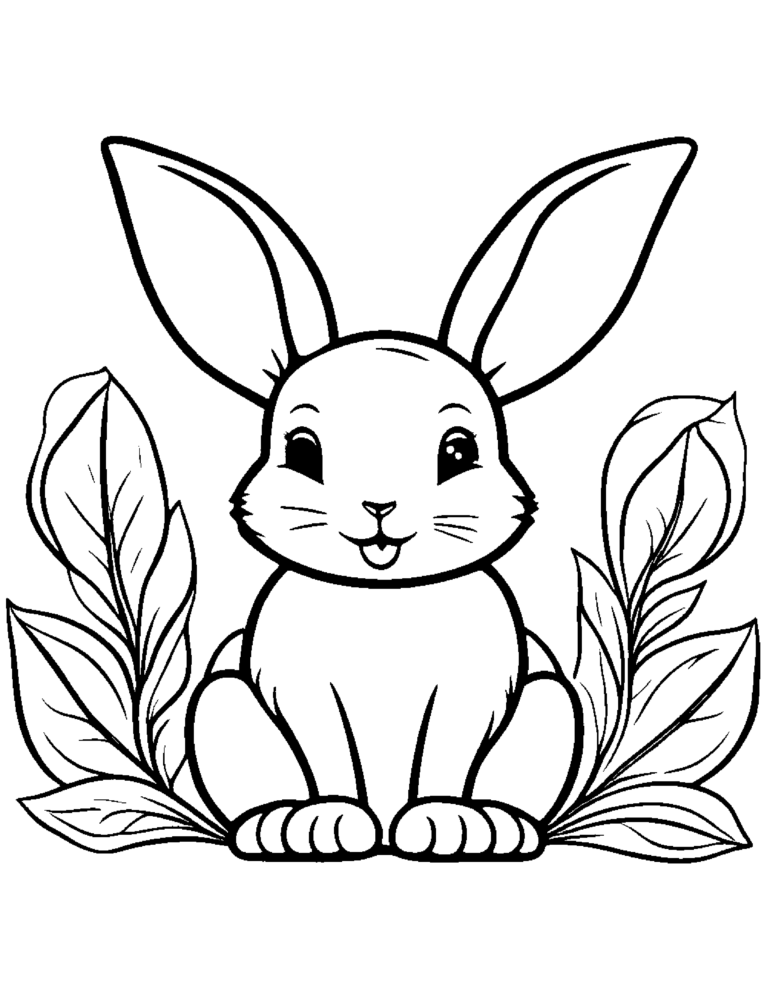 Bunny With A Leaf Sprig #3 Coloring Page (Free Printable PDF)