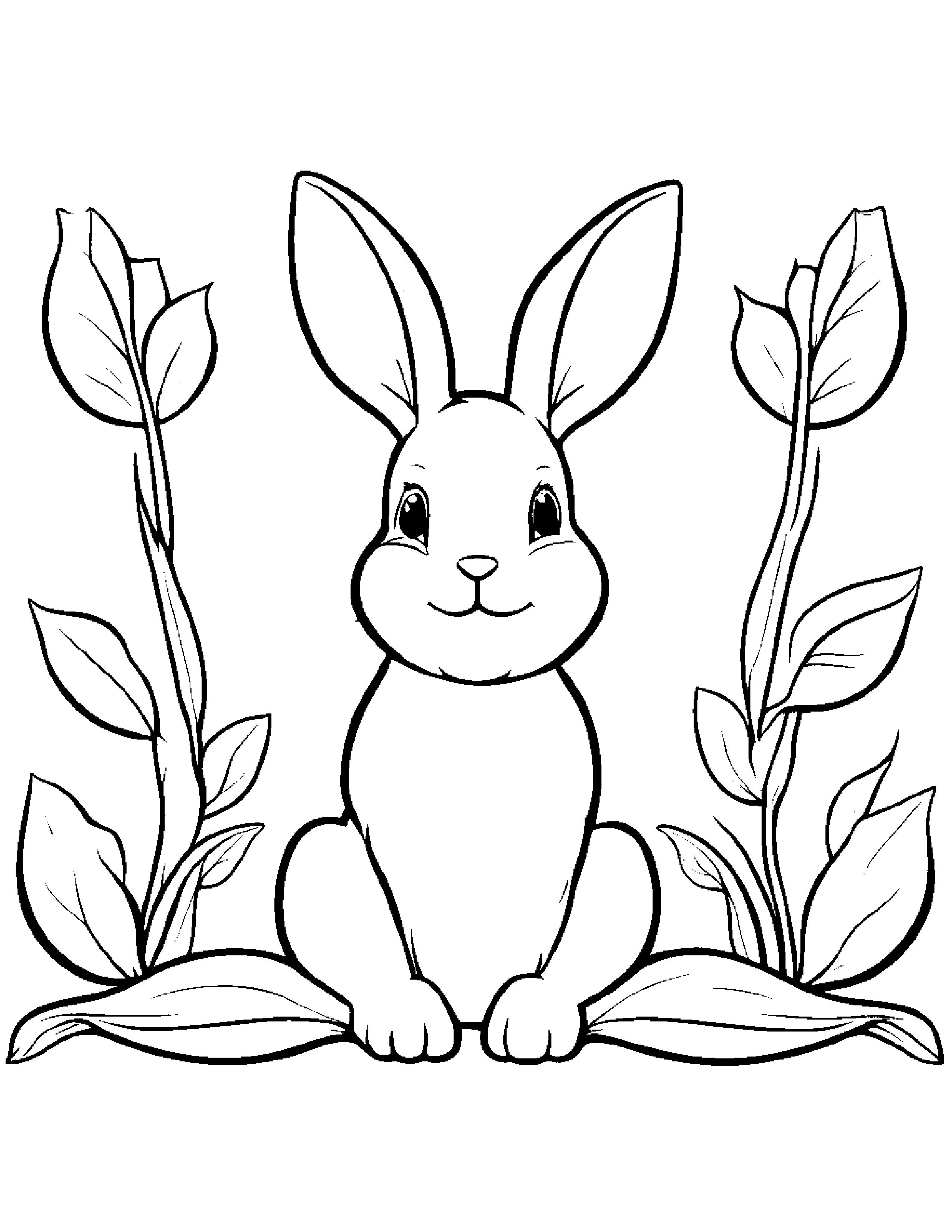 Bunny With A Leaf Sprig Coloring Page (Free Printable PDF)