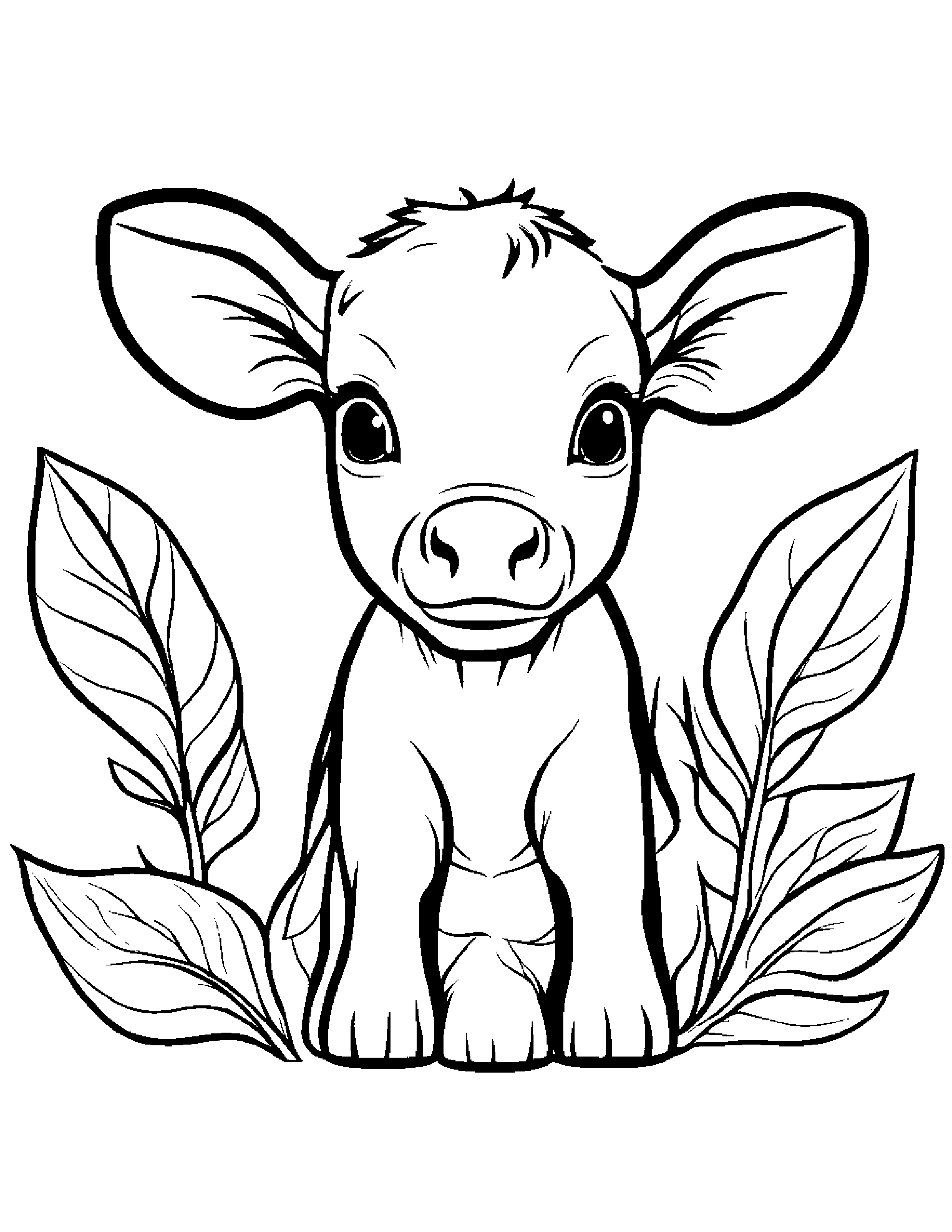 Calf With A Leaf Sprig #3 Coloring Page (Free Printable PDF)