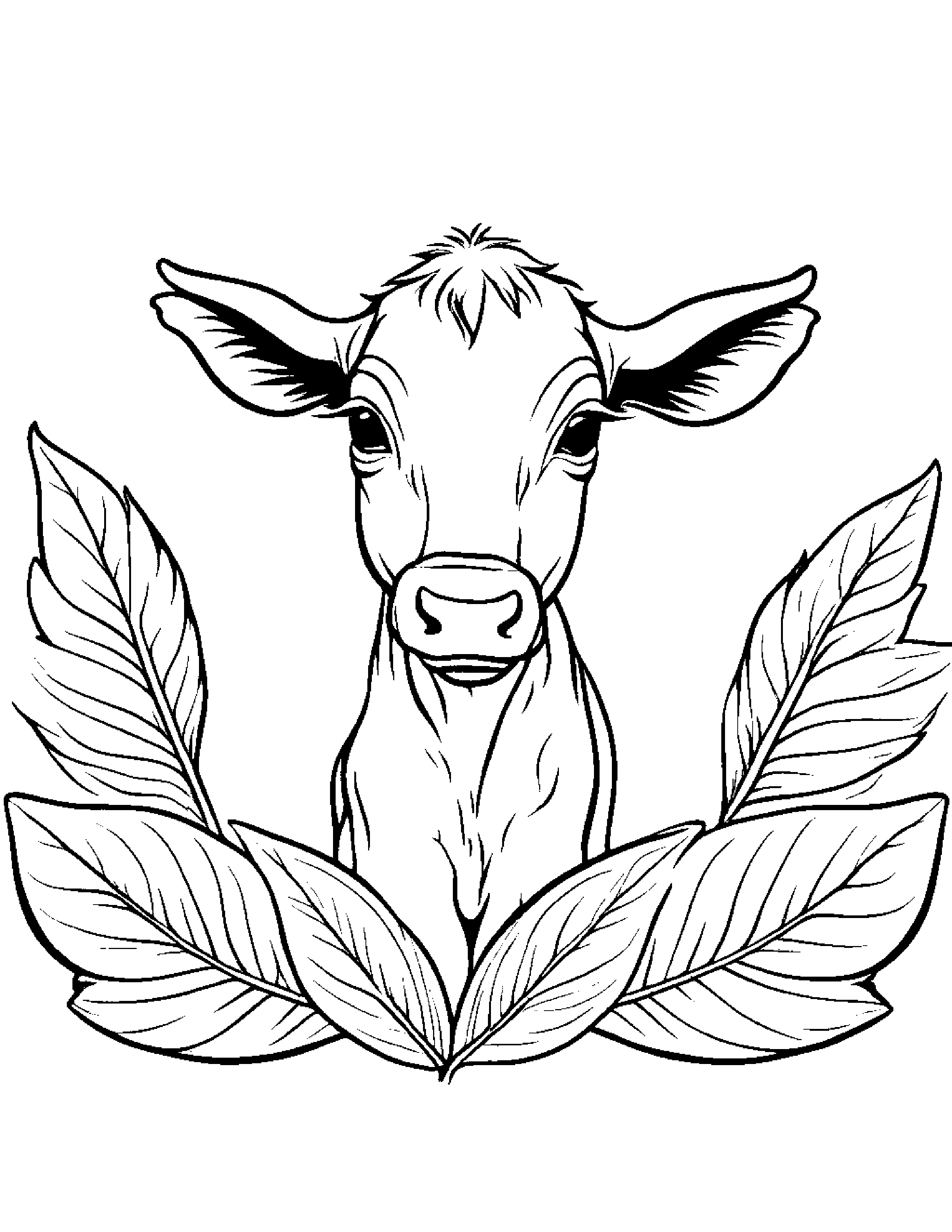 Calf With A Leaf Sprig Coloring Page (Free Printable PDF)