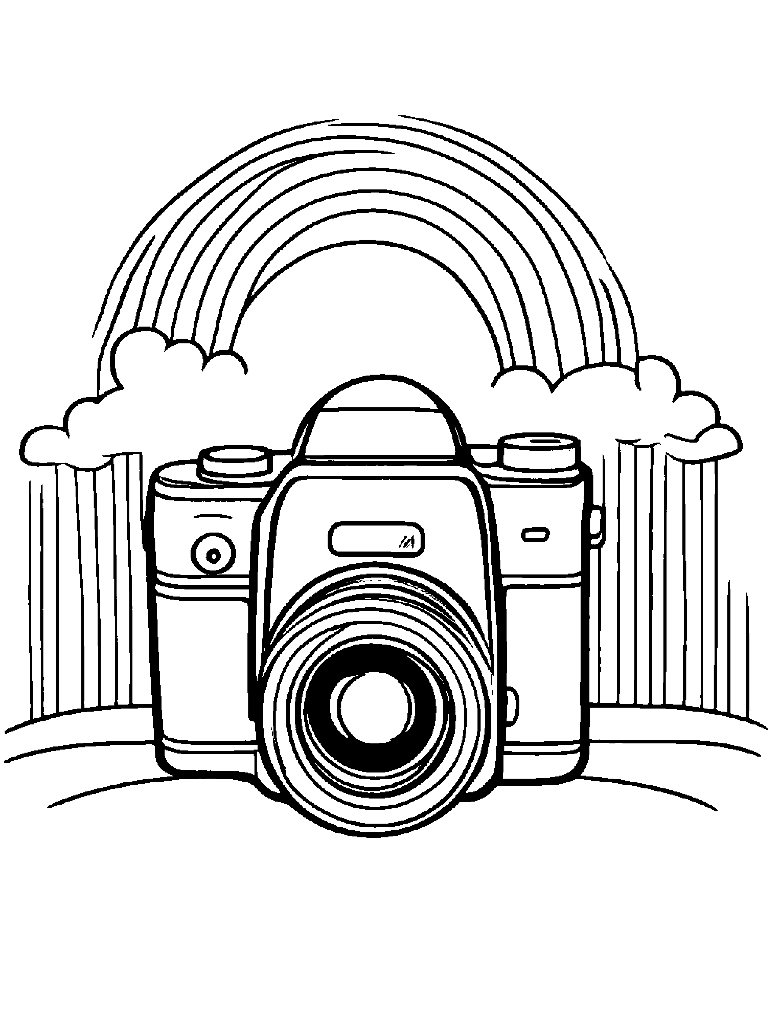 Camera Toy Smiling Under A Rainbow #2 Coloring Page (Free Printable PDF)