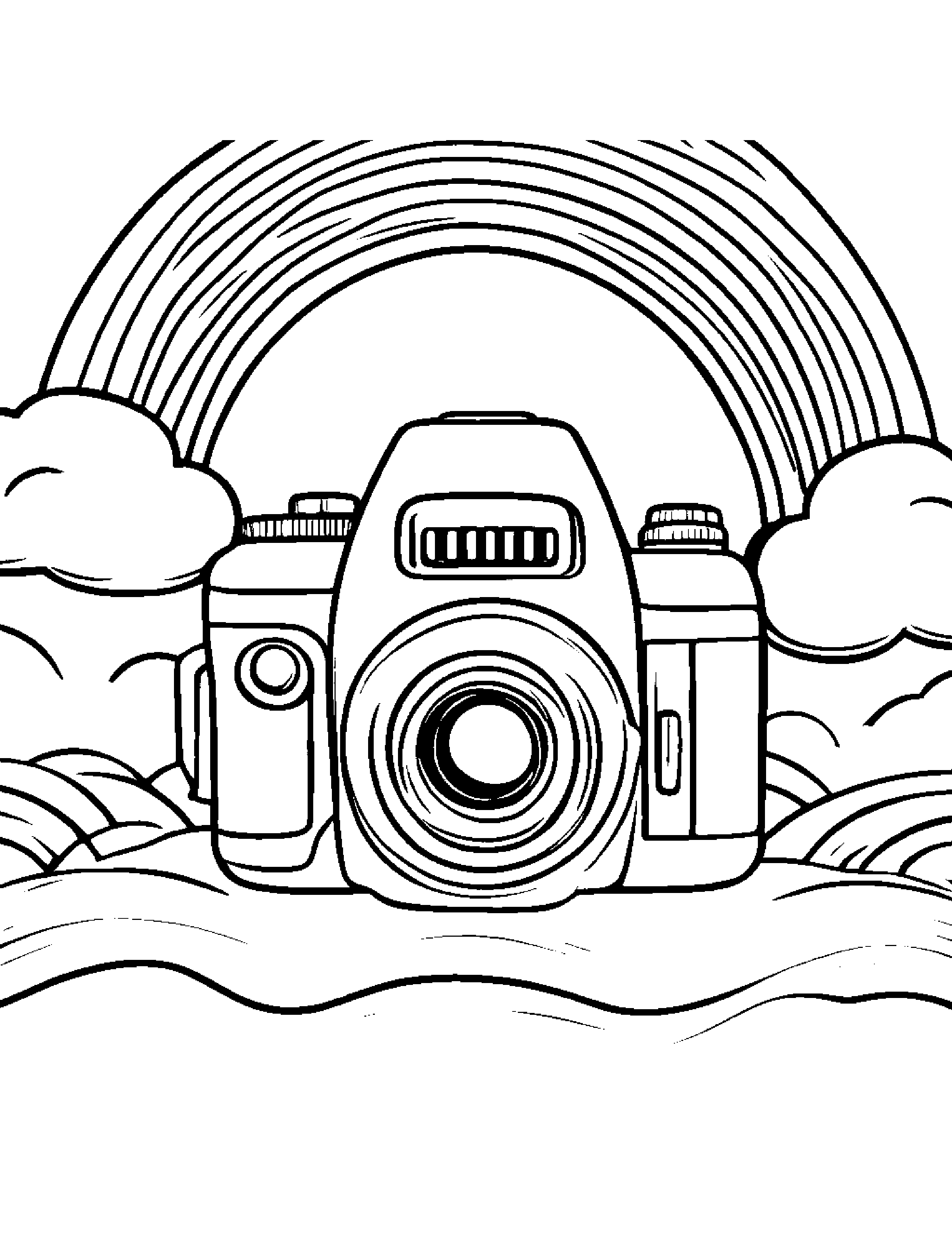Camera Toy Smiling Under A Rainbow #3 Coloring Page (Free Printable PDF)