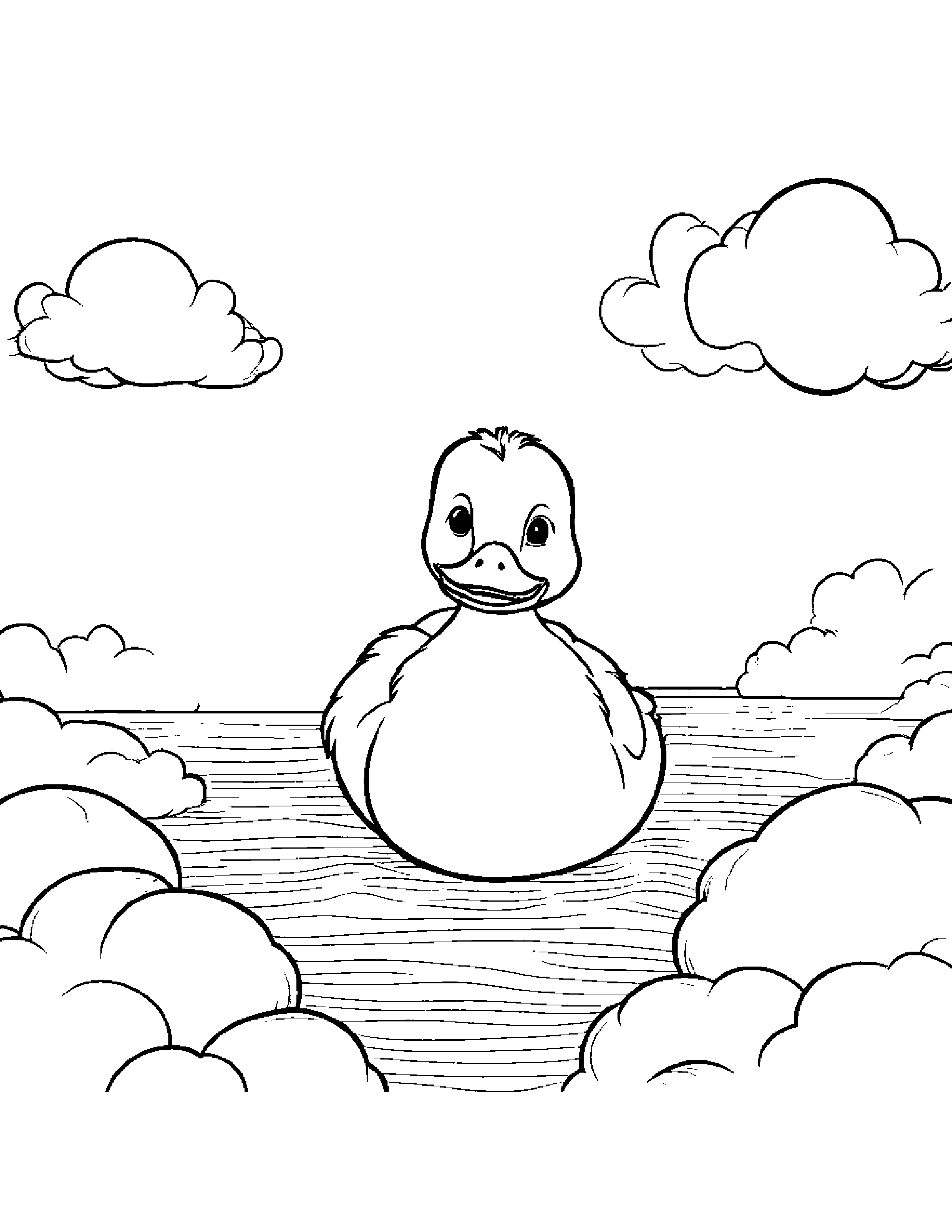 Cuddly Duckling On A Fluffy Cloud #2 Coloring Page (Free Printable PDF)