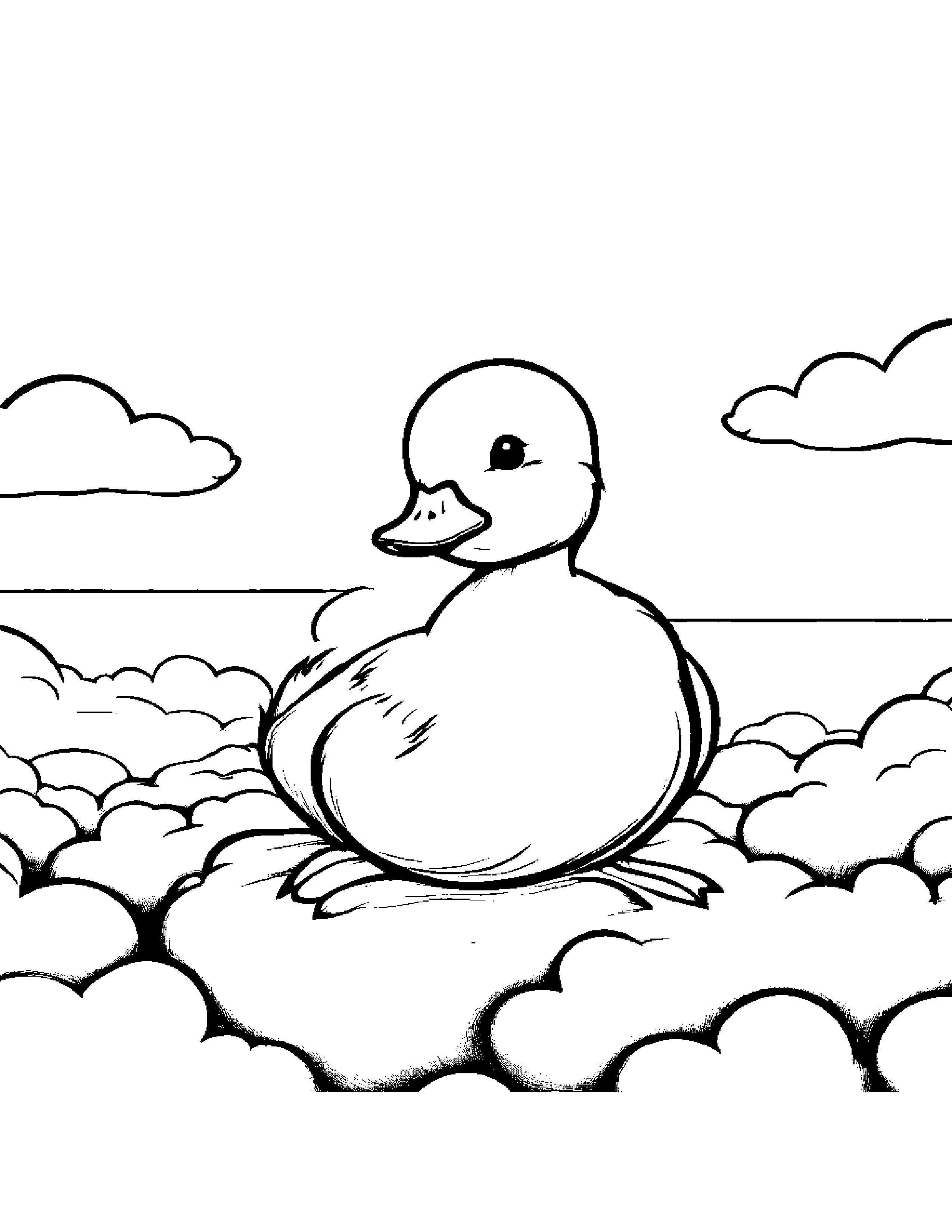 Cuddly Duckling On A Fluffy Cloud #3 Coloring Page (Free Printable PDF)
