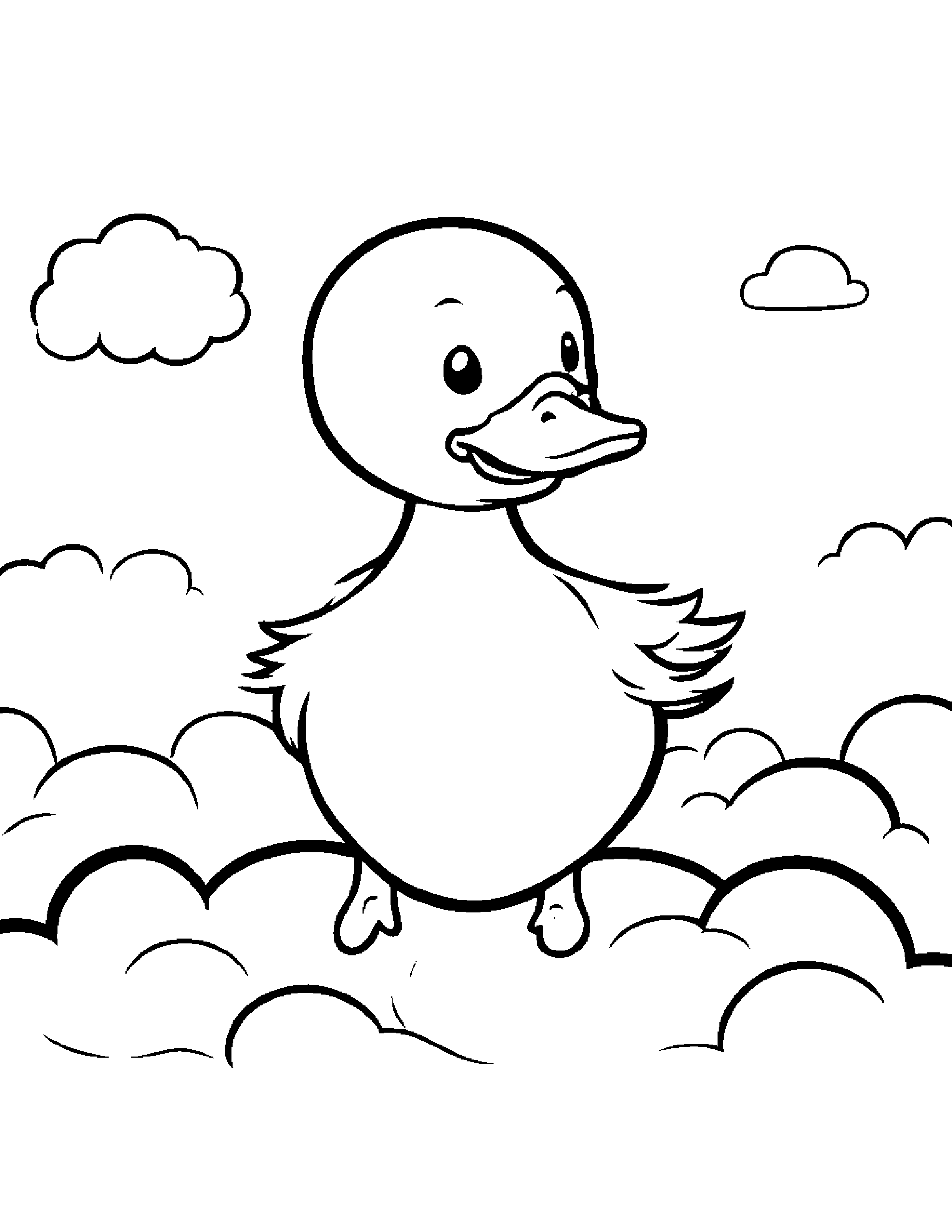 Cuddly Duckling On A Fluffy Cloud Coloring Page (Free Printable PDF)