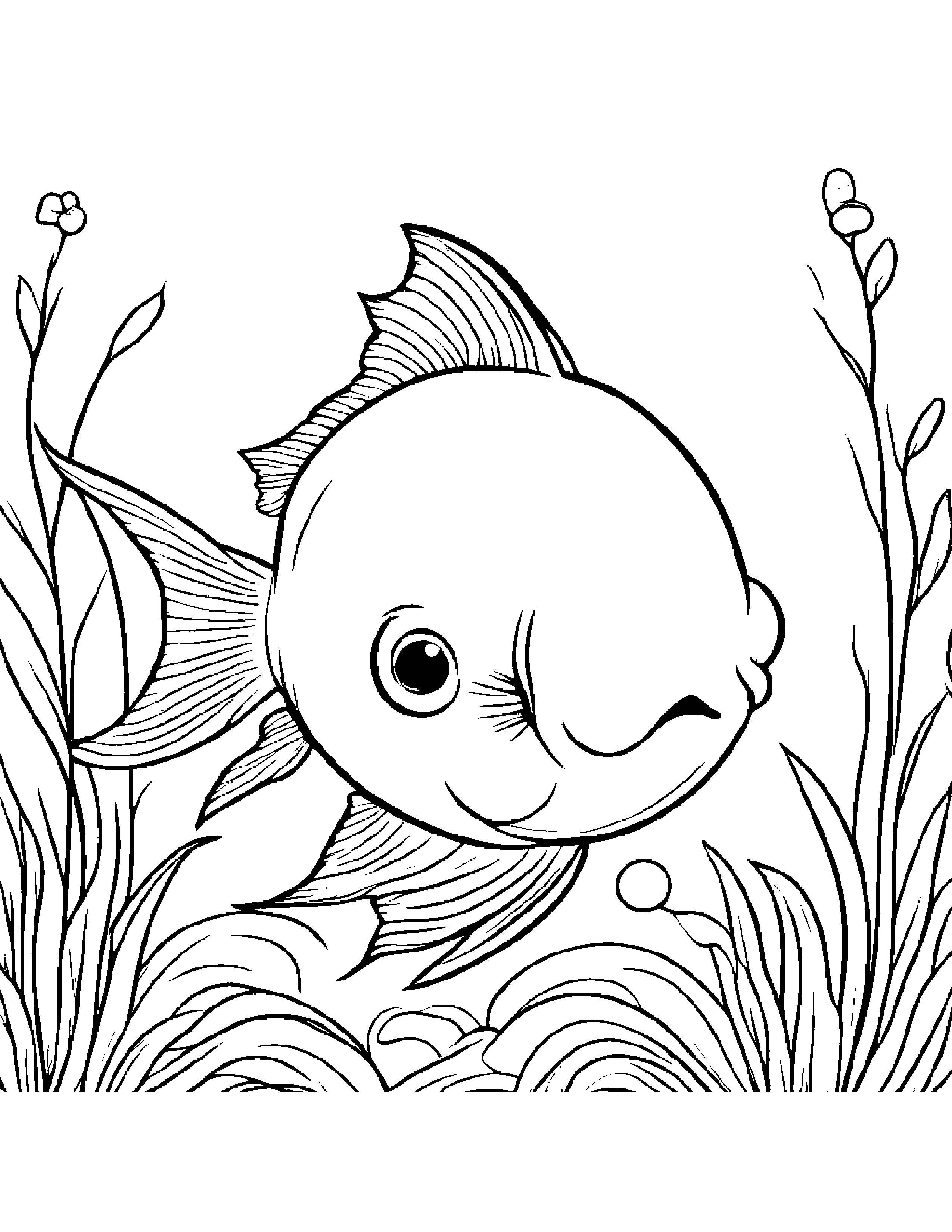 Cuddly Goldfish Planting A Seed #2 Coloring Page (Free Printable PDF)