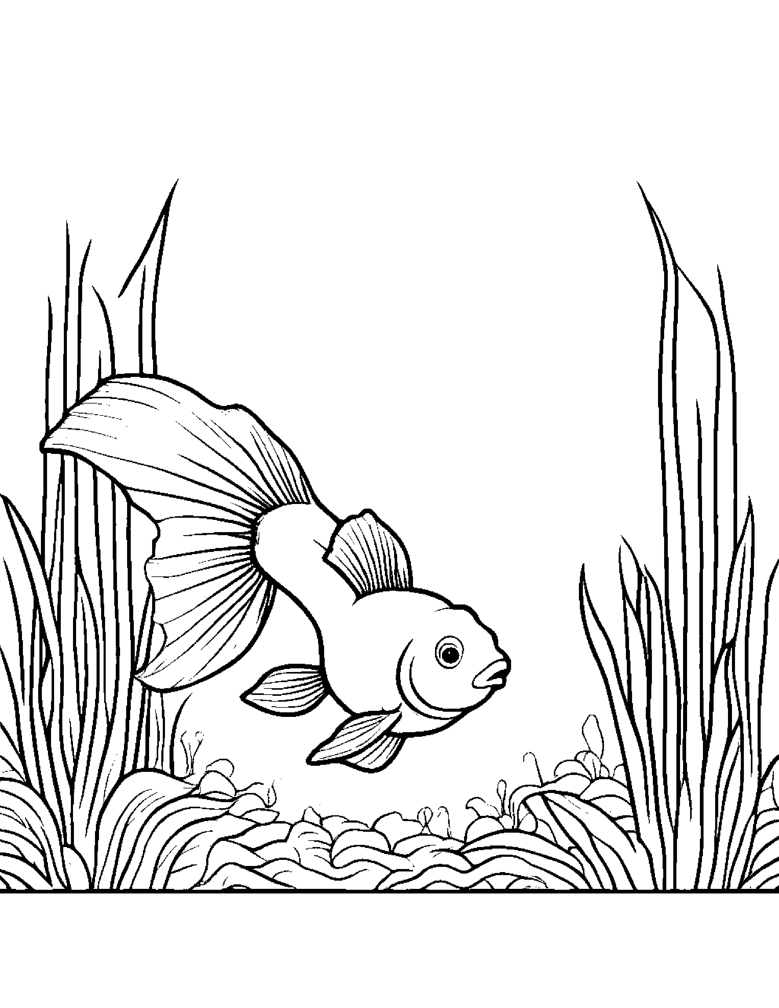 Cuddly Goldfish Planting A Seed #3 Coloring Page (Free Printable PDF)