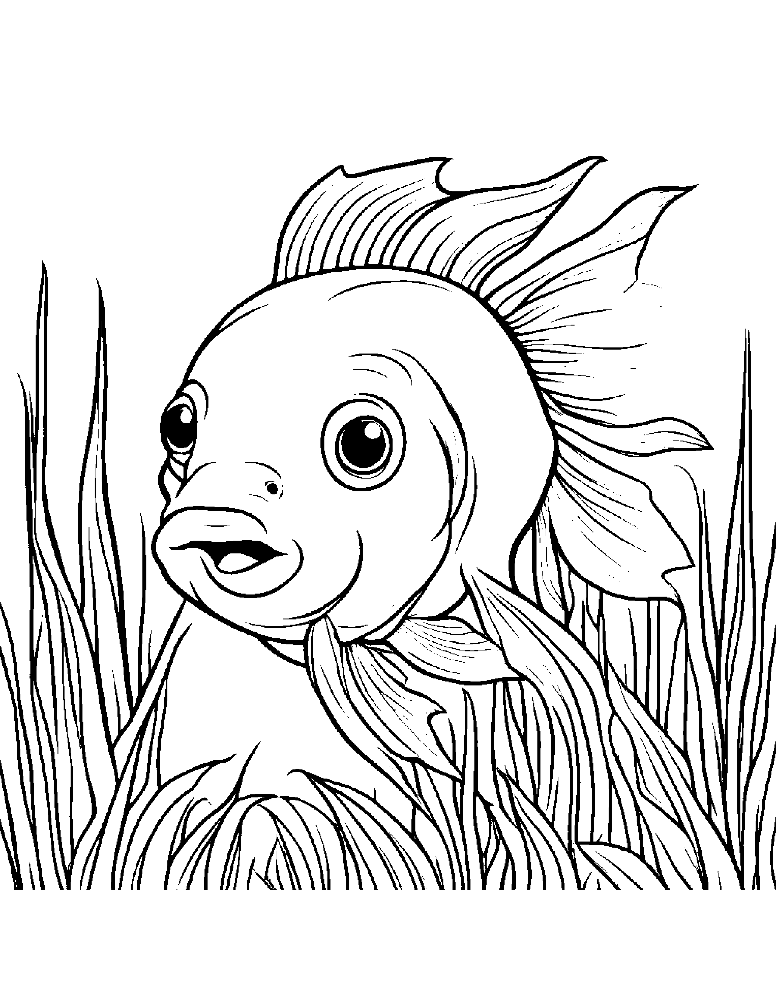 Cuddly Goldfish Planting A Seed #4 Coloring Page (Free Printable PDF)