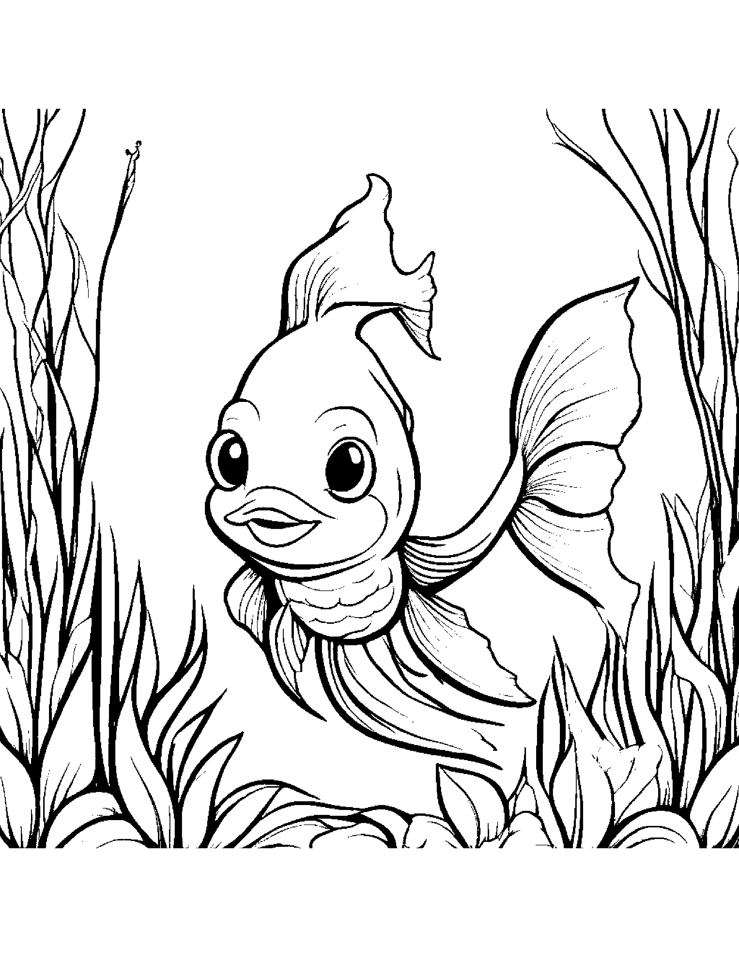 Cuddly Goldfish Planting A Seed Coloring Page (Free Printable PDF)
