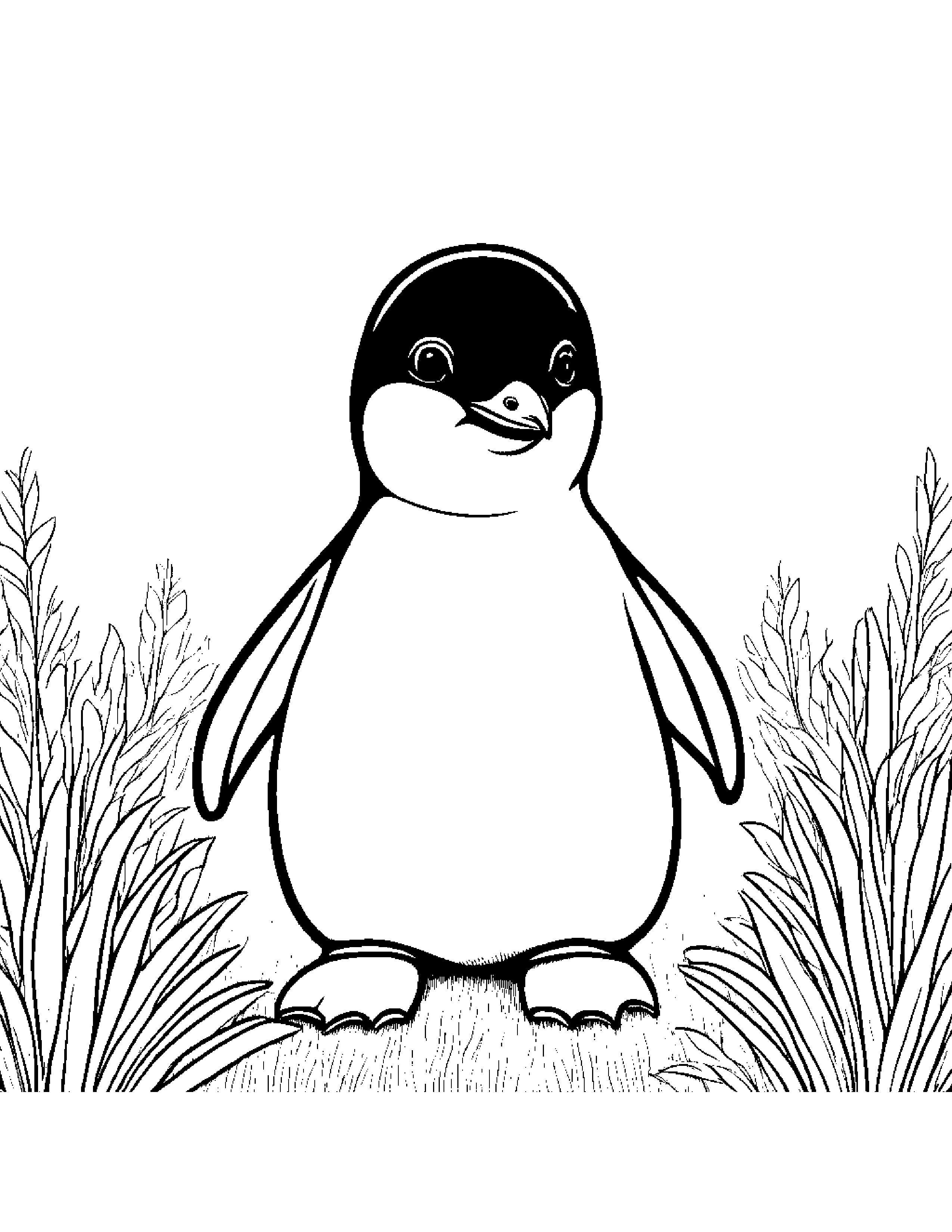 Cuddly Penguin Chick Smiling In A Sunny Meadow #2 Coloring Page (Free Printable PDF)