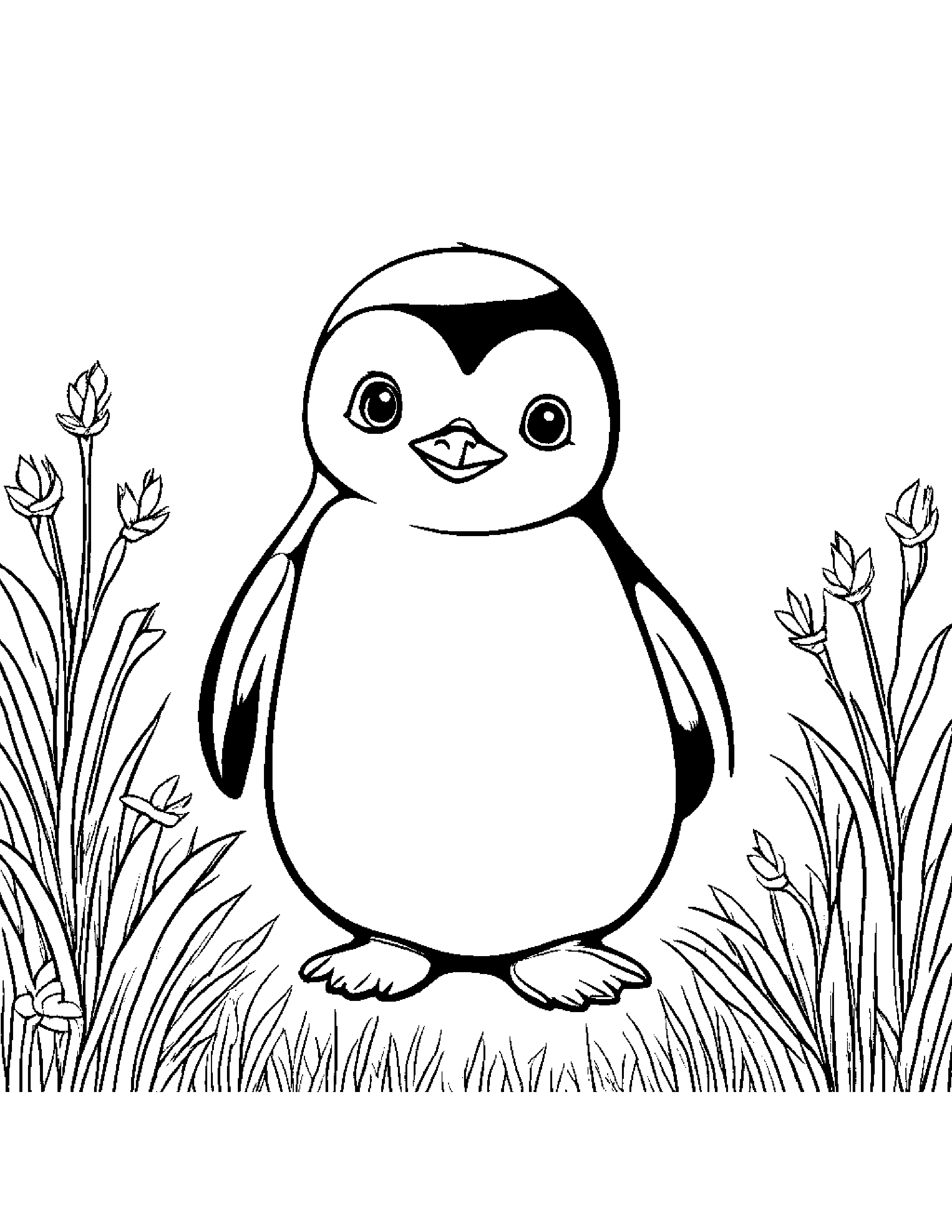 Cuddly Penguin Chick Smiling In A Sunny Meadow #3 Coloring Page (Free Printable PDF)