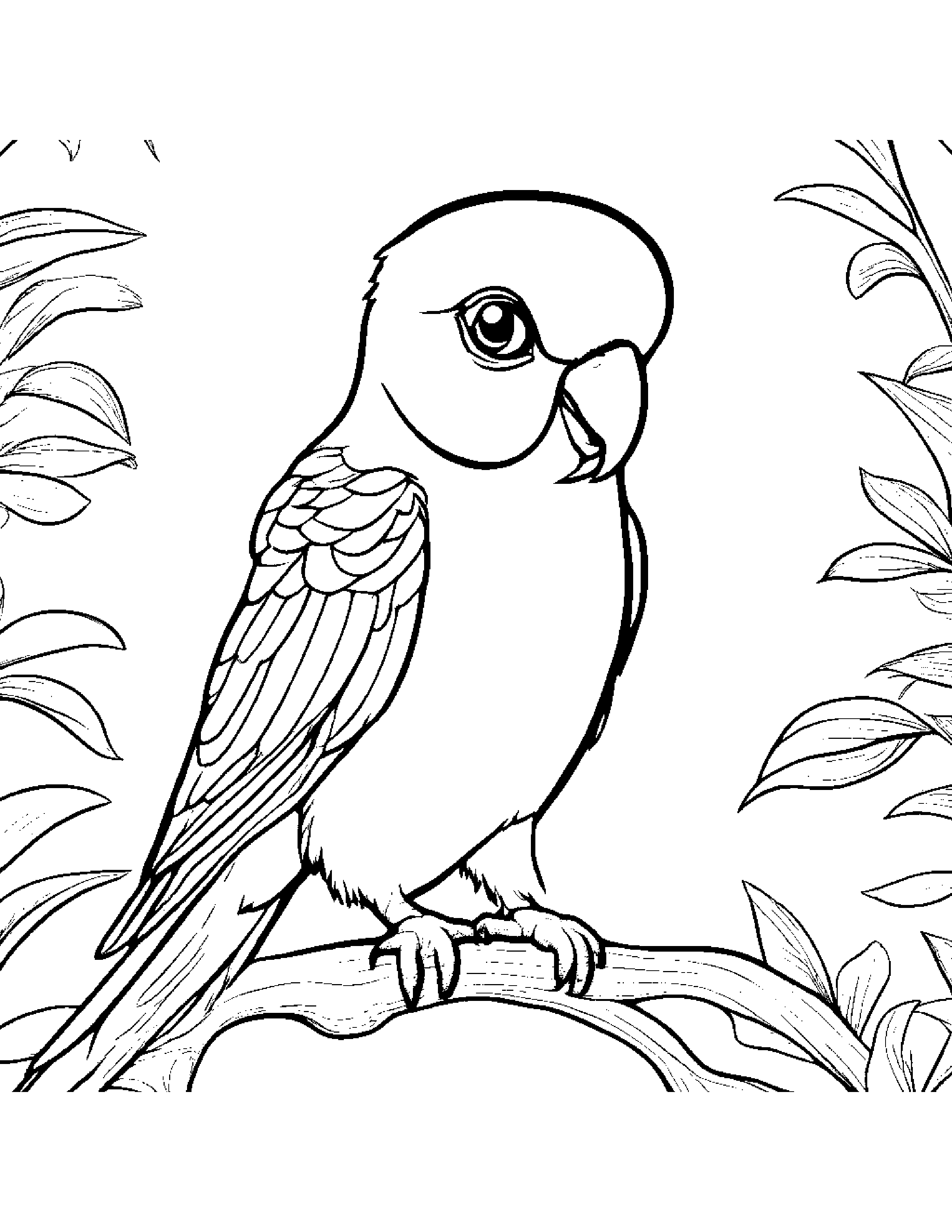Curious Parakeet Making Silly Faces Coloring Page (Free Printable PDF)