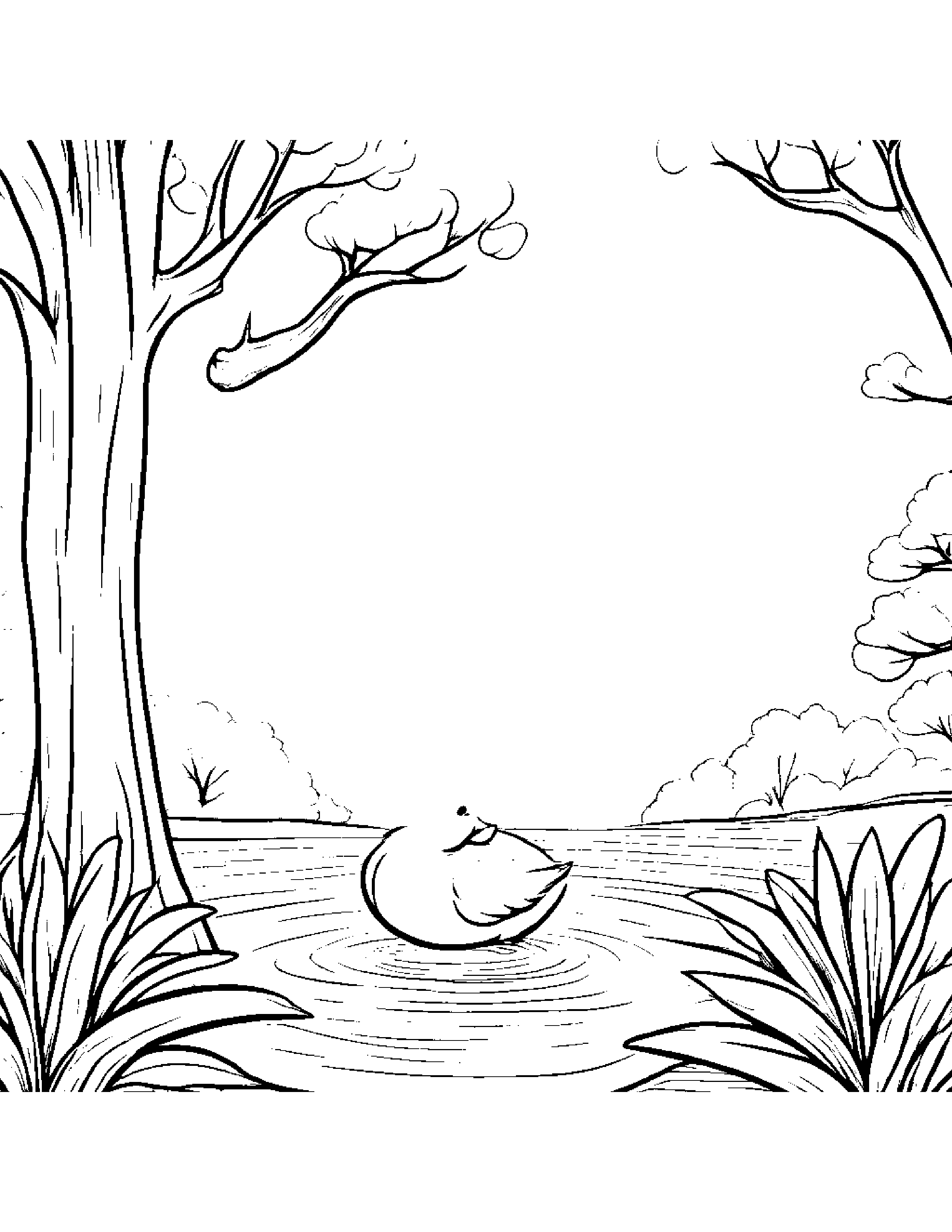 Duckling Waving By A Little Tree #2 Coloring Page (Free Printable PDF)