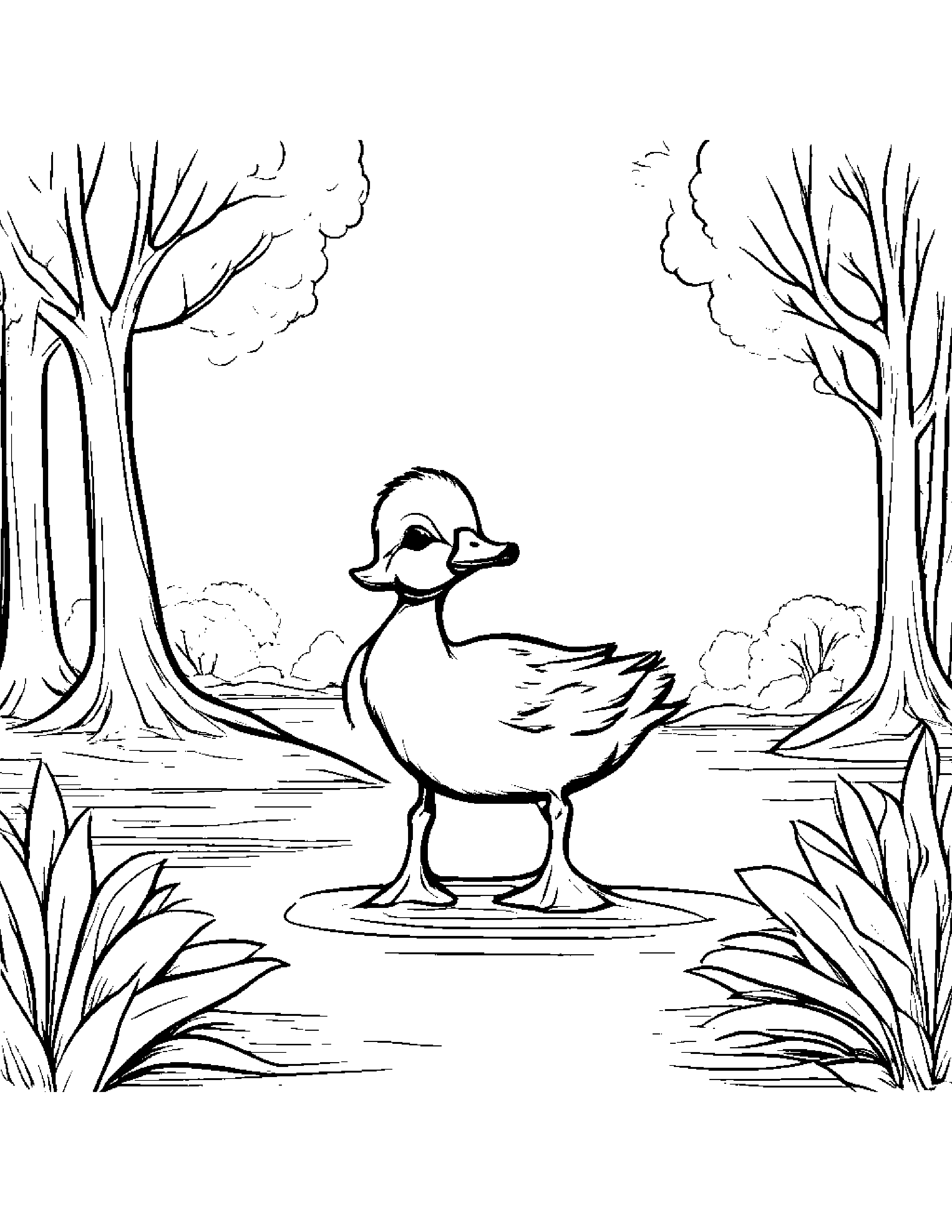 Duckling Waving By A Little Tree #4 Coloring Page (Free Printable PDF)