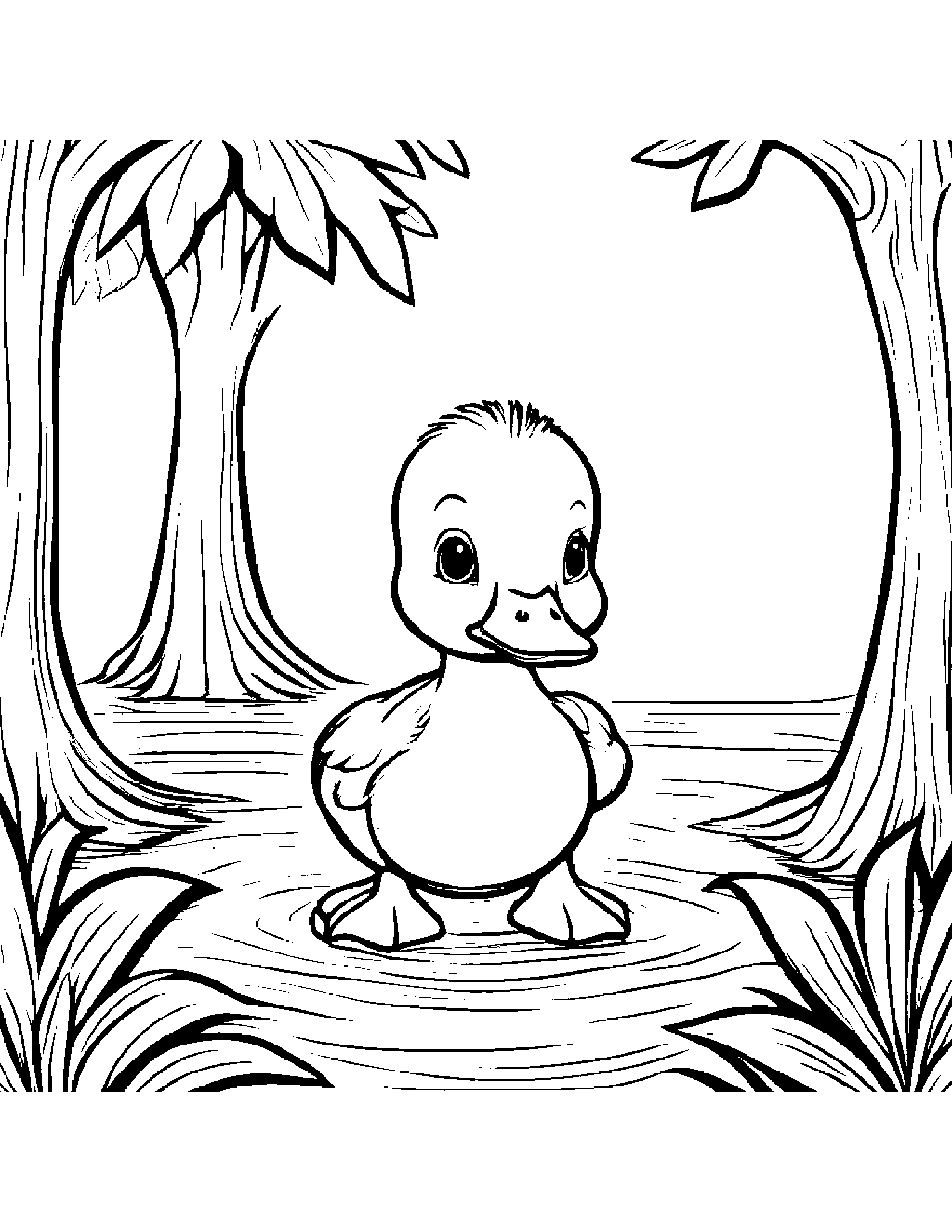 Duckling Waving By A Little Tree #5 Coloring Page (Free Printable PDF)