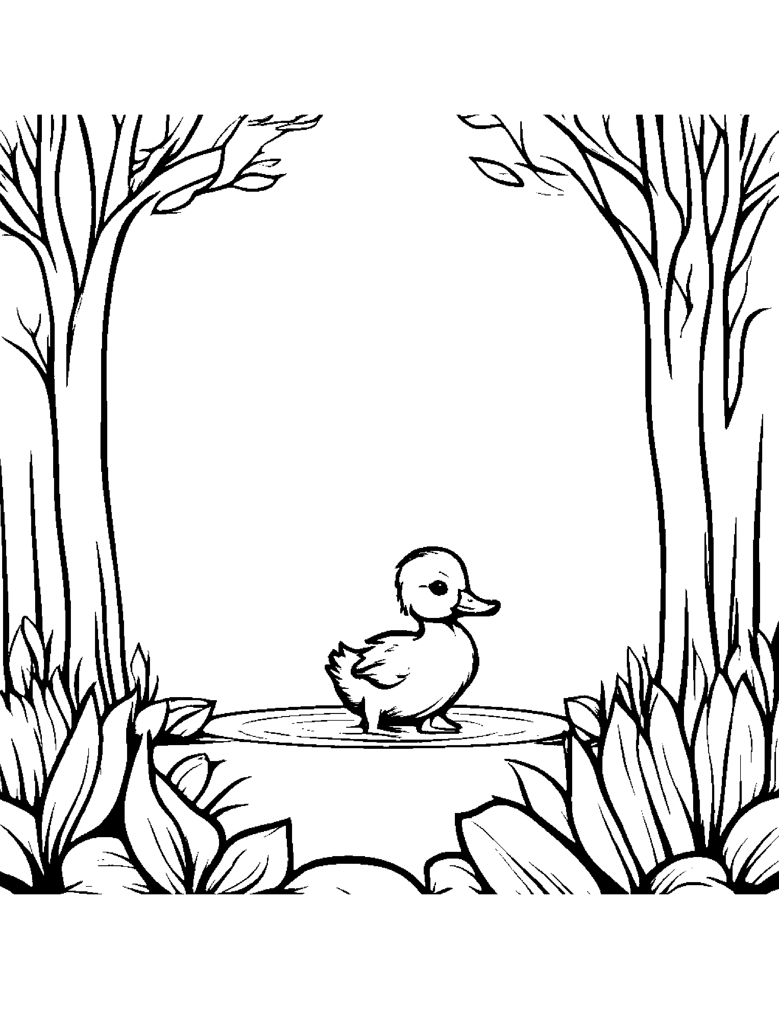 Duckling Waving By A Little Tree Coloring Page (Free Printable PDF)
