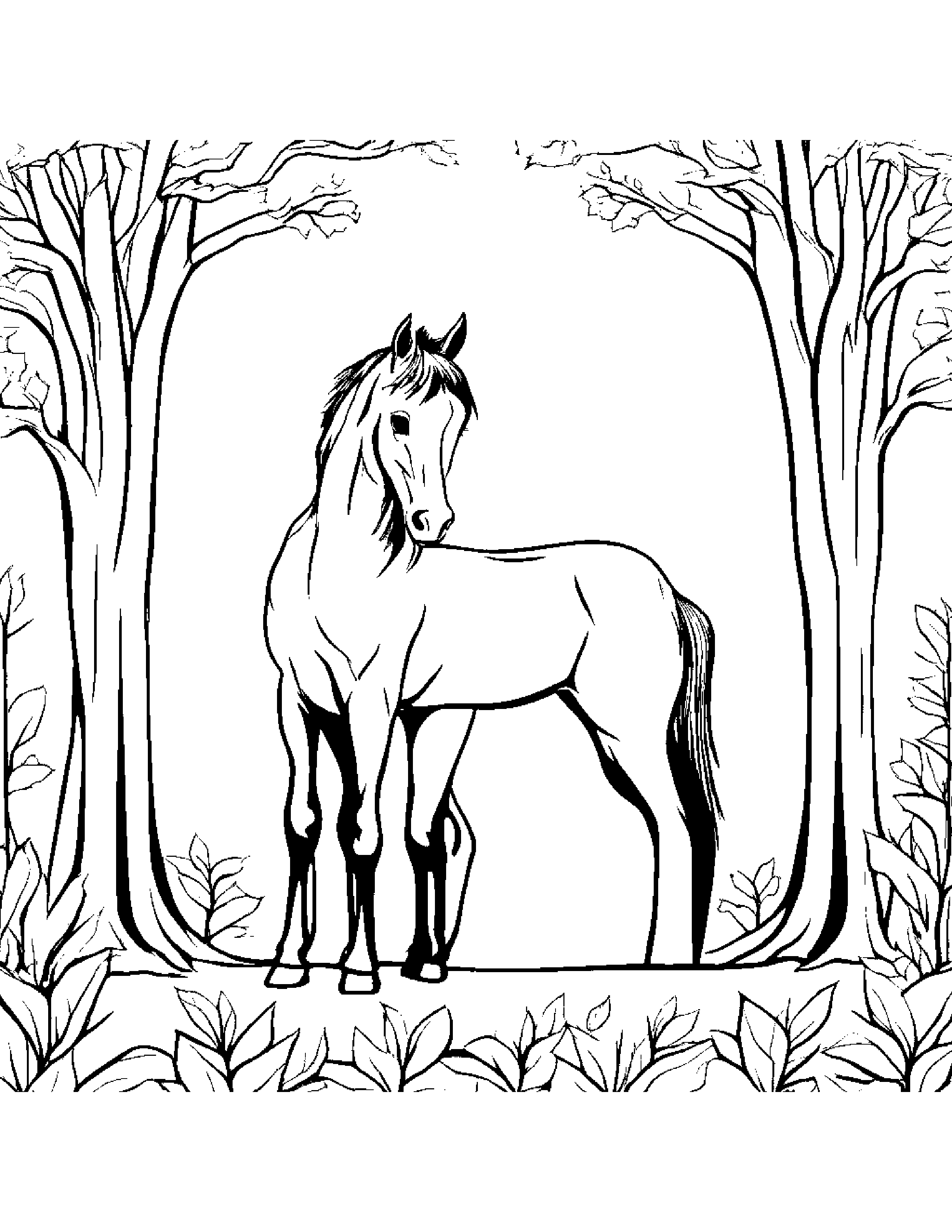 Foal With A Ribbon By A Little Tree #2 Coloring Page (Free Printable PDF)