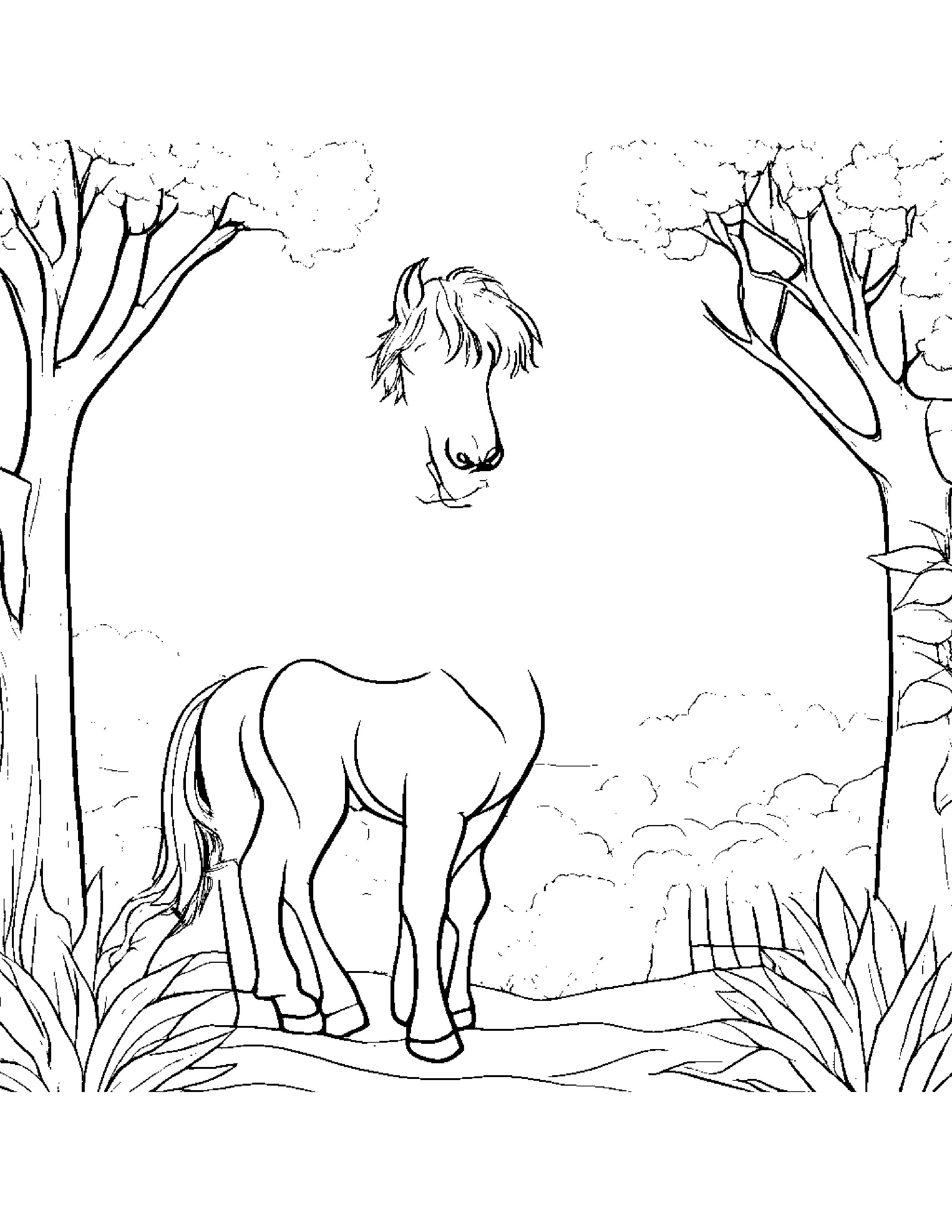 Foal With A Ribbon By A Little Tree #3 Coloring Page (Free Printable PDF)