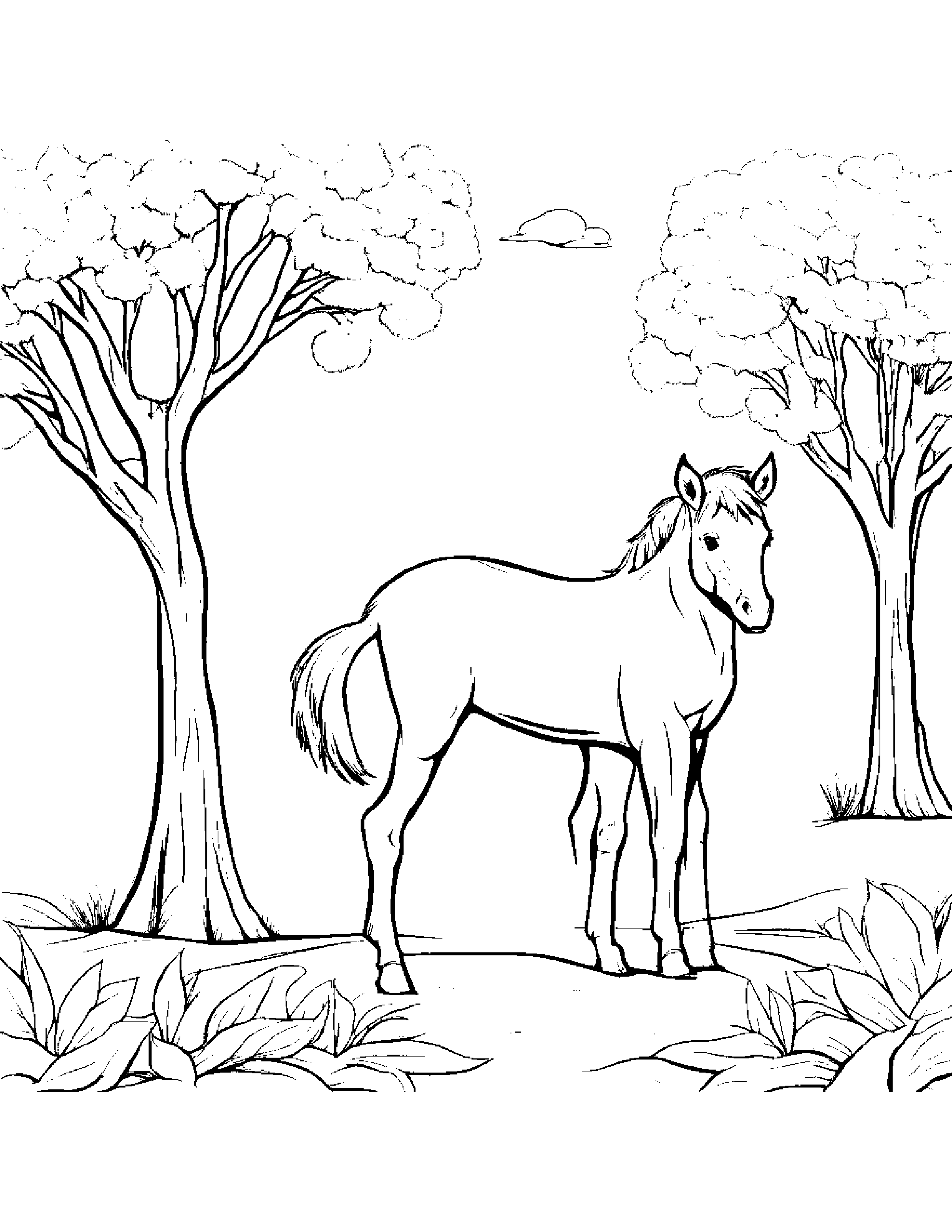 Foal With A Ribbon By A Little Tree #5 Coloring Page (Free Printable PDF)