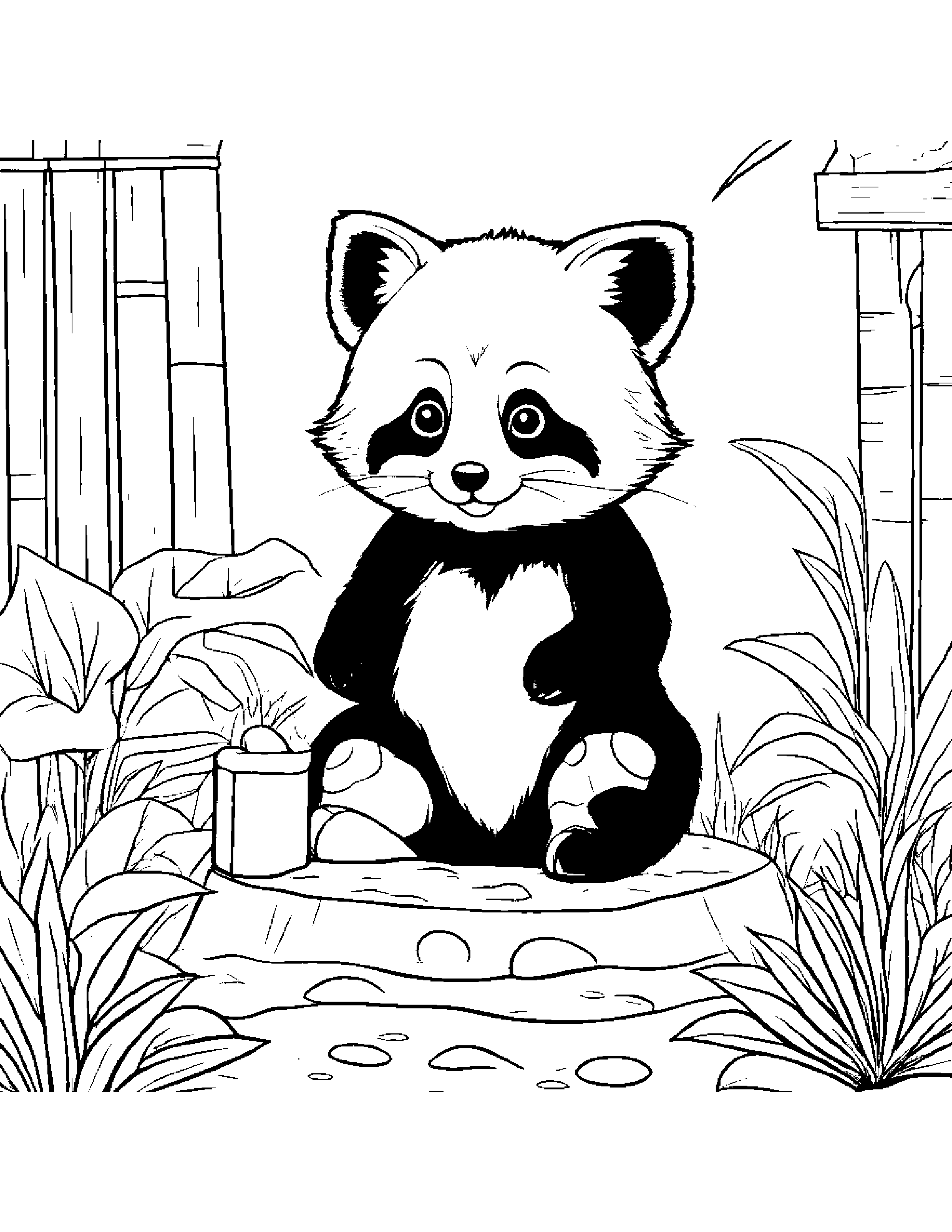 Friendly Red Panda Building A Sandcastle In A Cozy Garden #4 Coloring Page (Free Printable PDF)