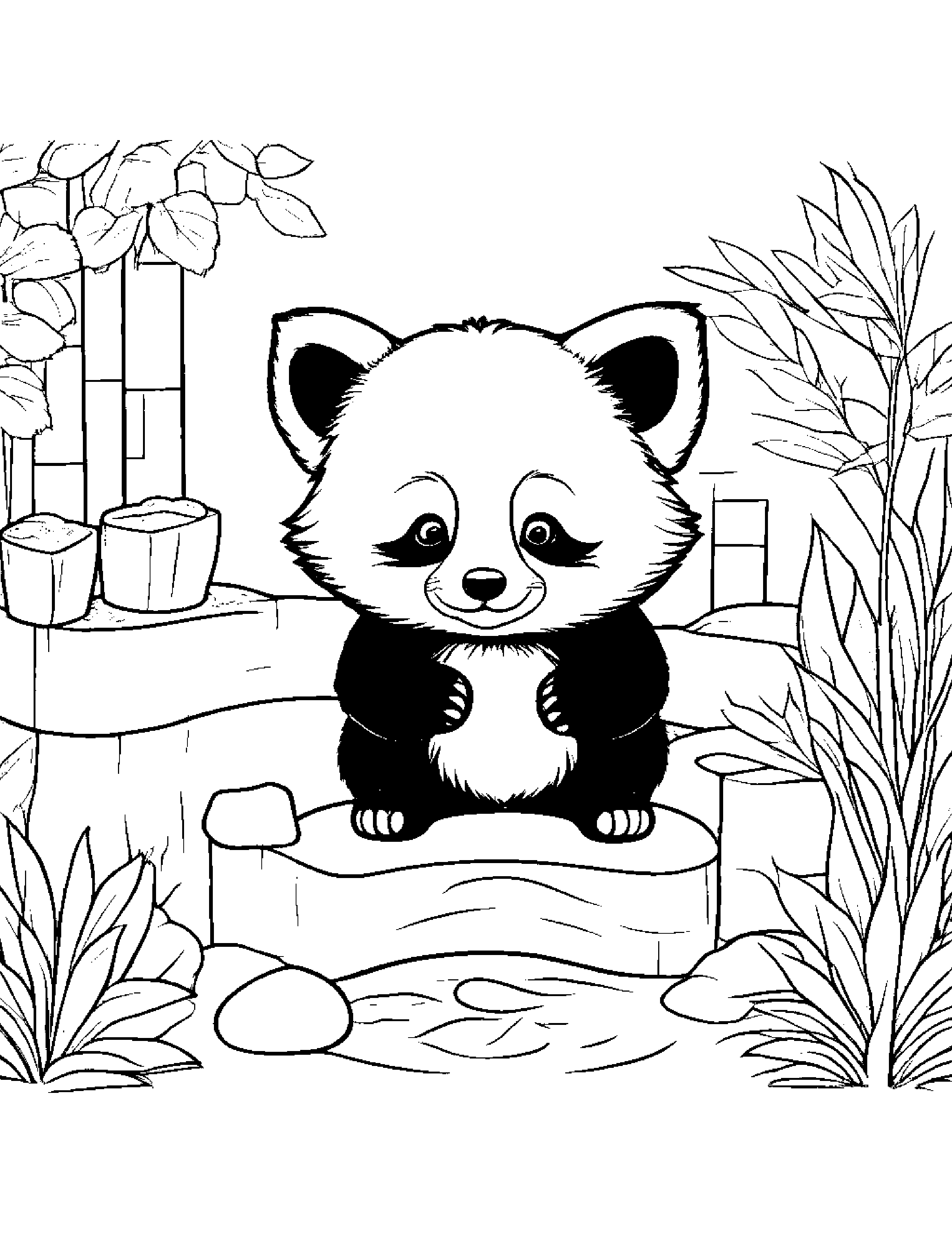 Friendly Red Panda Building A Sandcastle In A Cozy Garden #5 Coloring Page (Free Printable PDF)