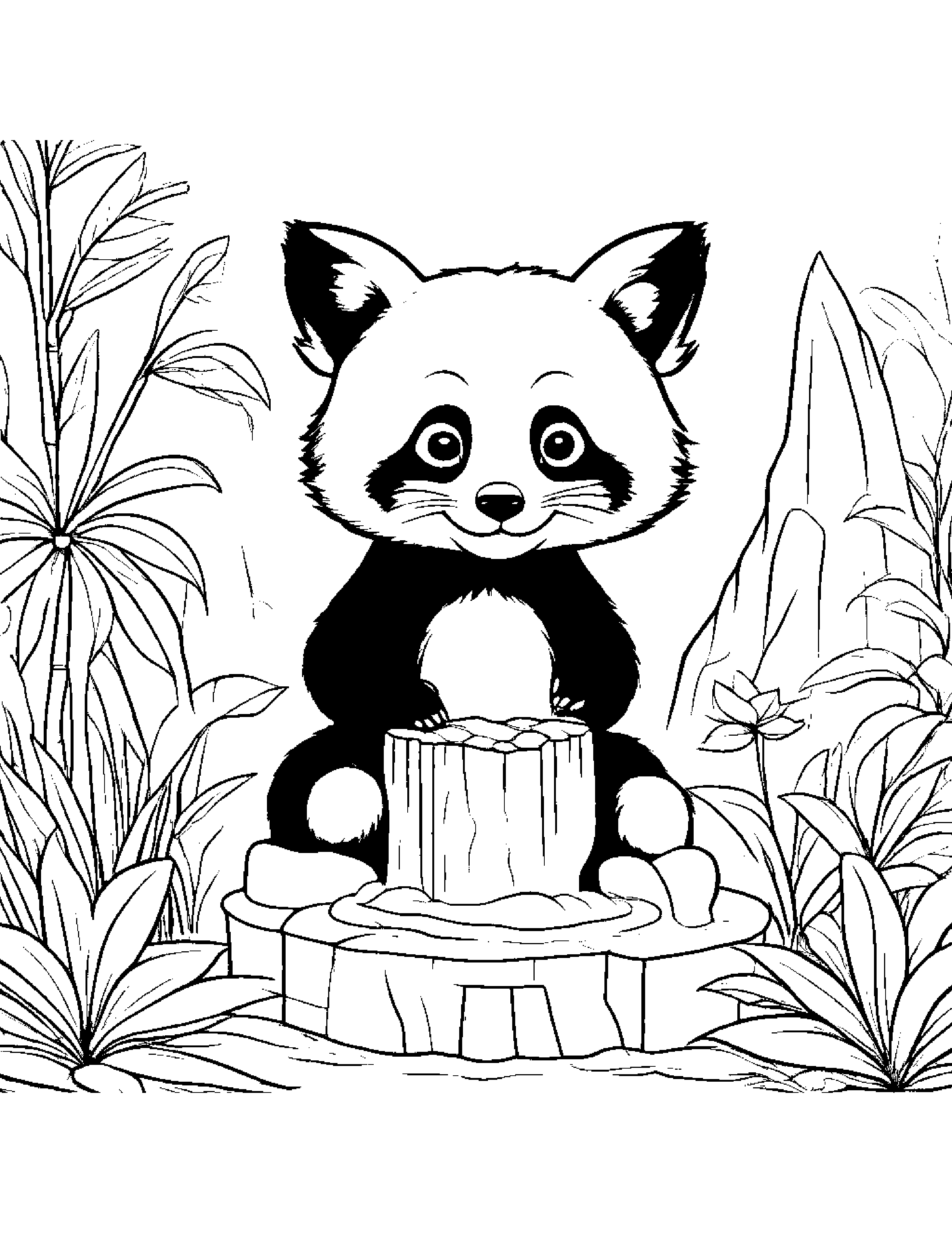Friendly Red Panda Building A Sandcastle In A Cozy Garden Coloring Page (Free Printable PDF)
