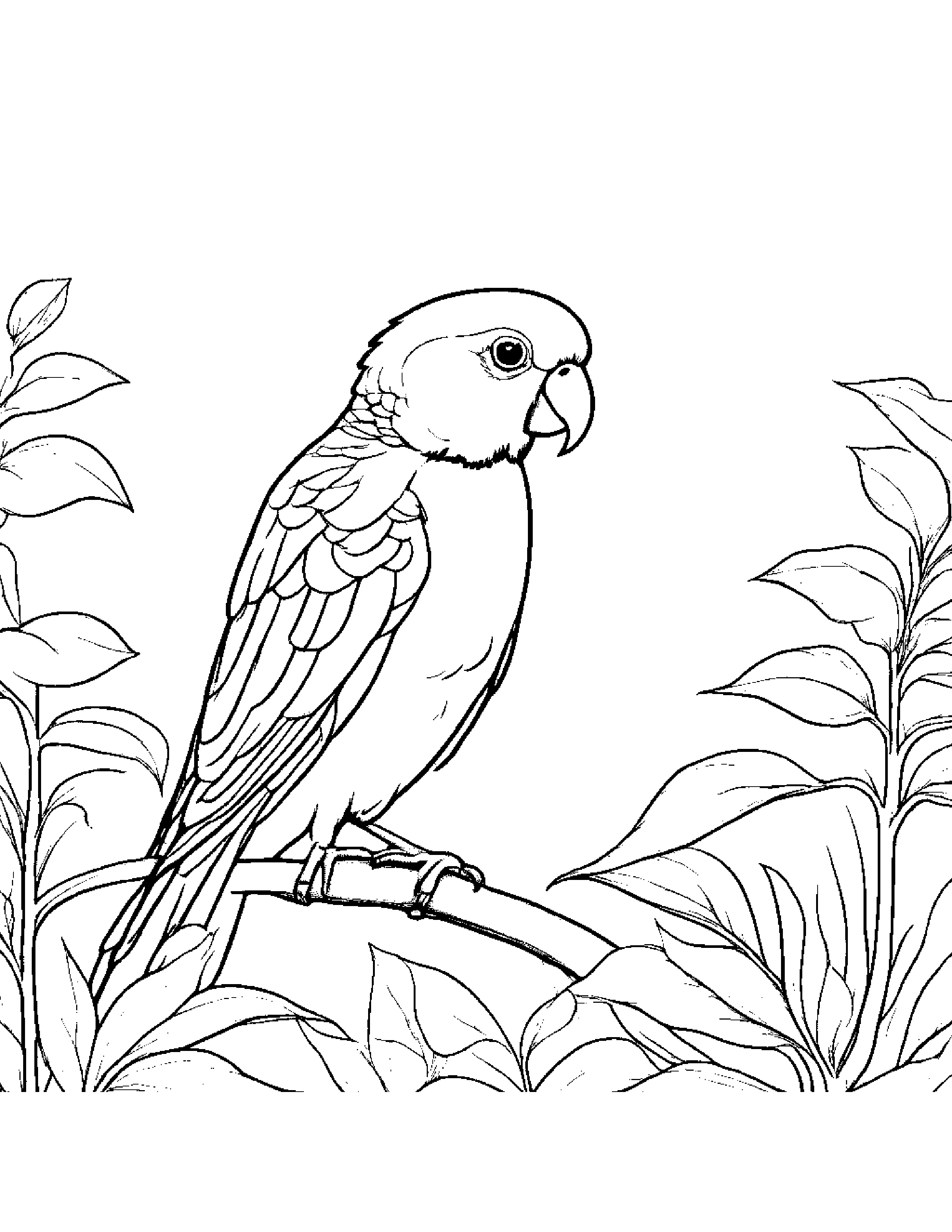 Gentle Parakeet Watering A Plant On A Fluffy Cloud Coloring Page (Free Printable PDF)