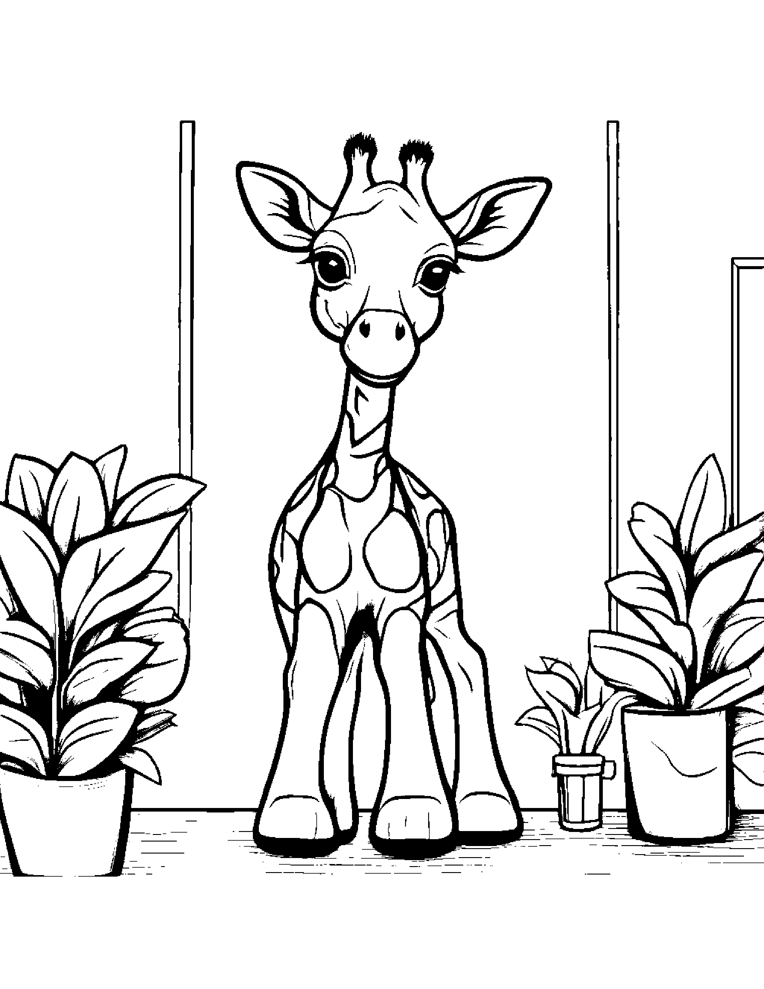Giraffe Calf With A Sunny Sticker In A Classroom Corner #3 Coloring Page (Free Printable PDF)