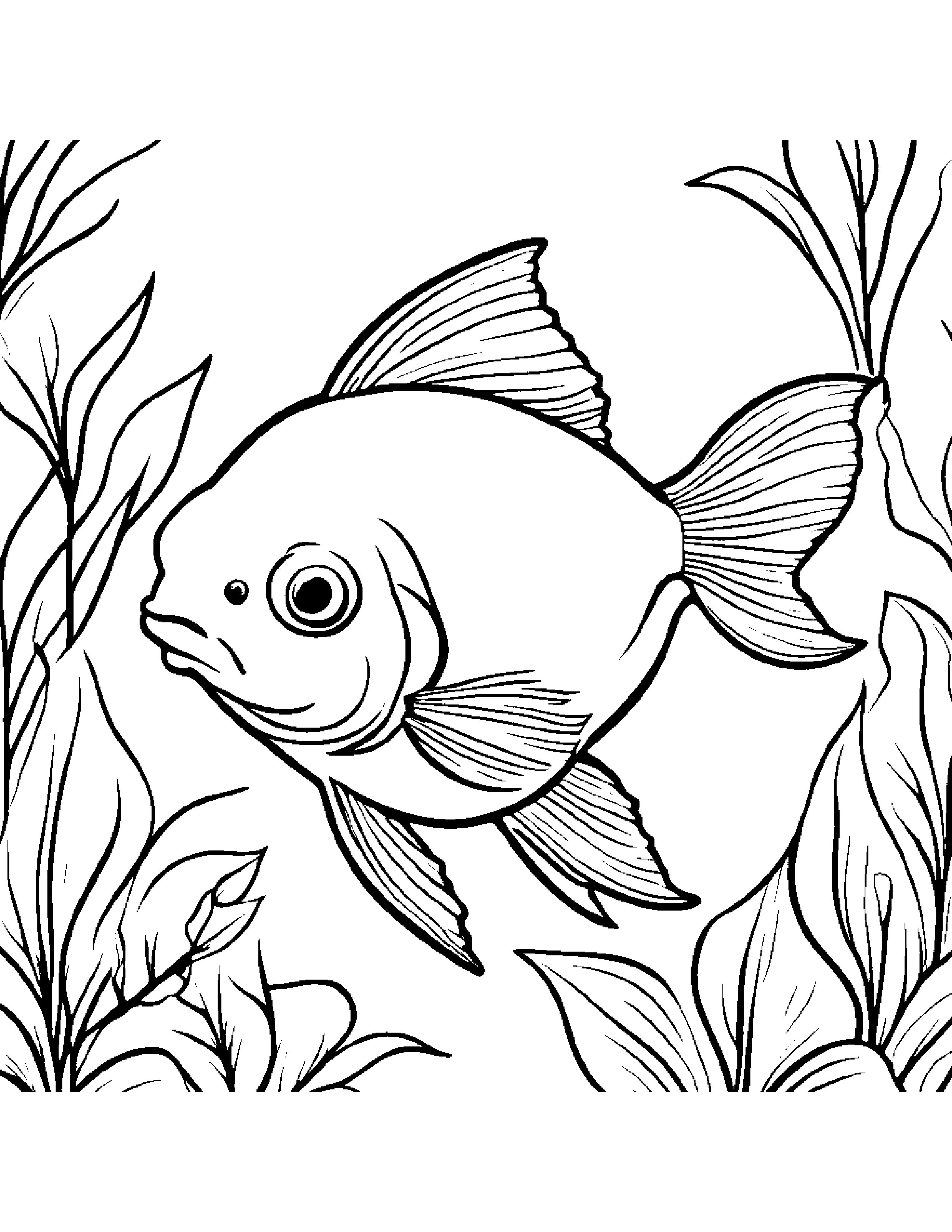 Goldfish With A Leaf Sprig #2 Coloring Page (Free Printable PDF)