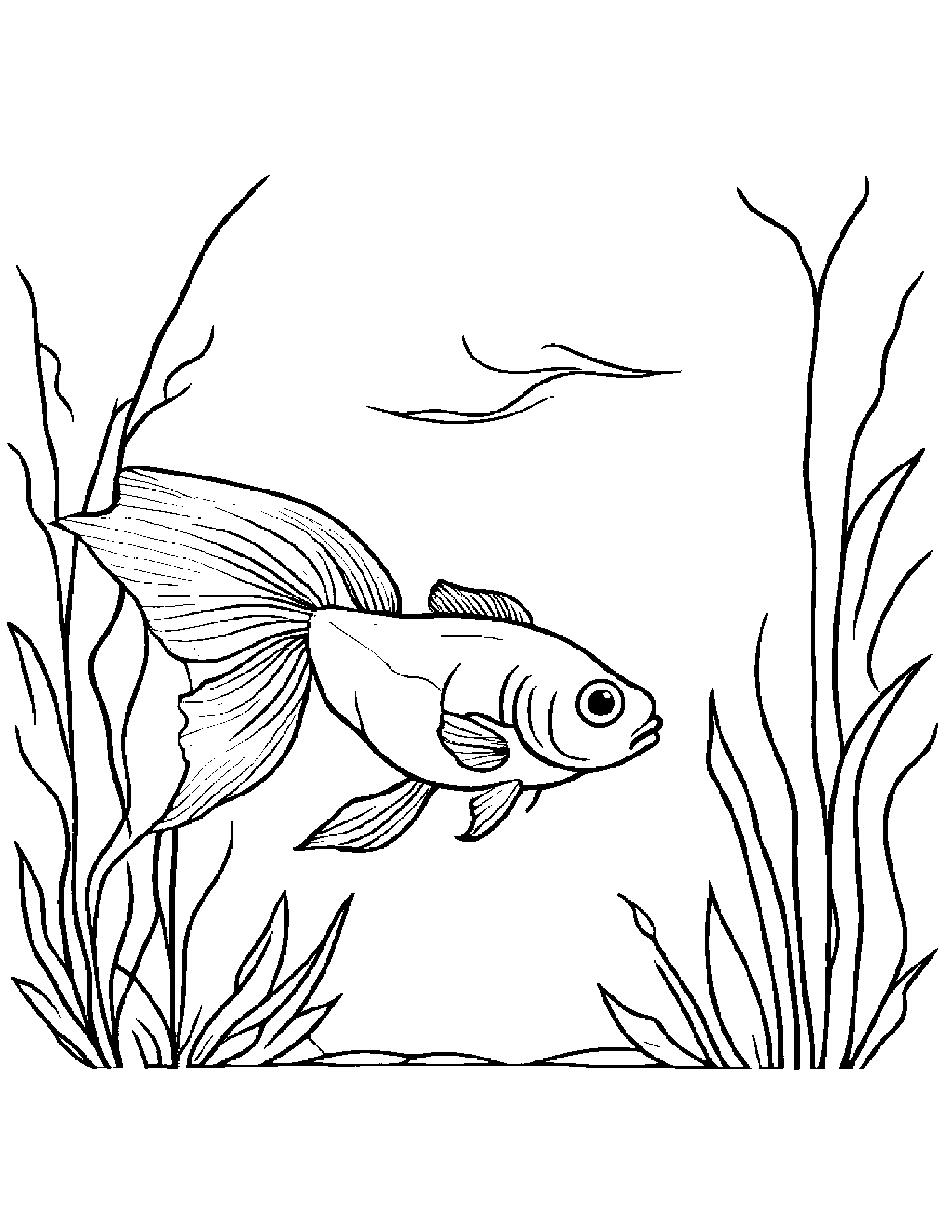 Goldfish With A Leaf Sprig #3 Coloring Page (Free Printable PDF)