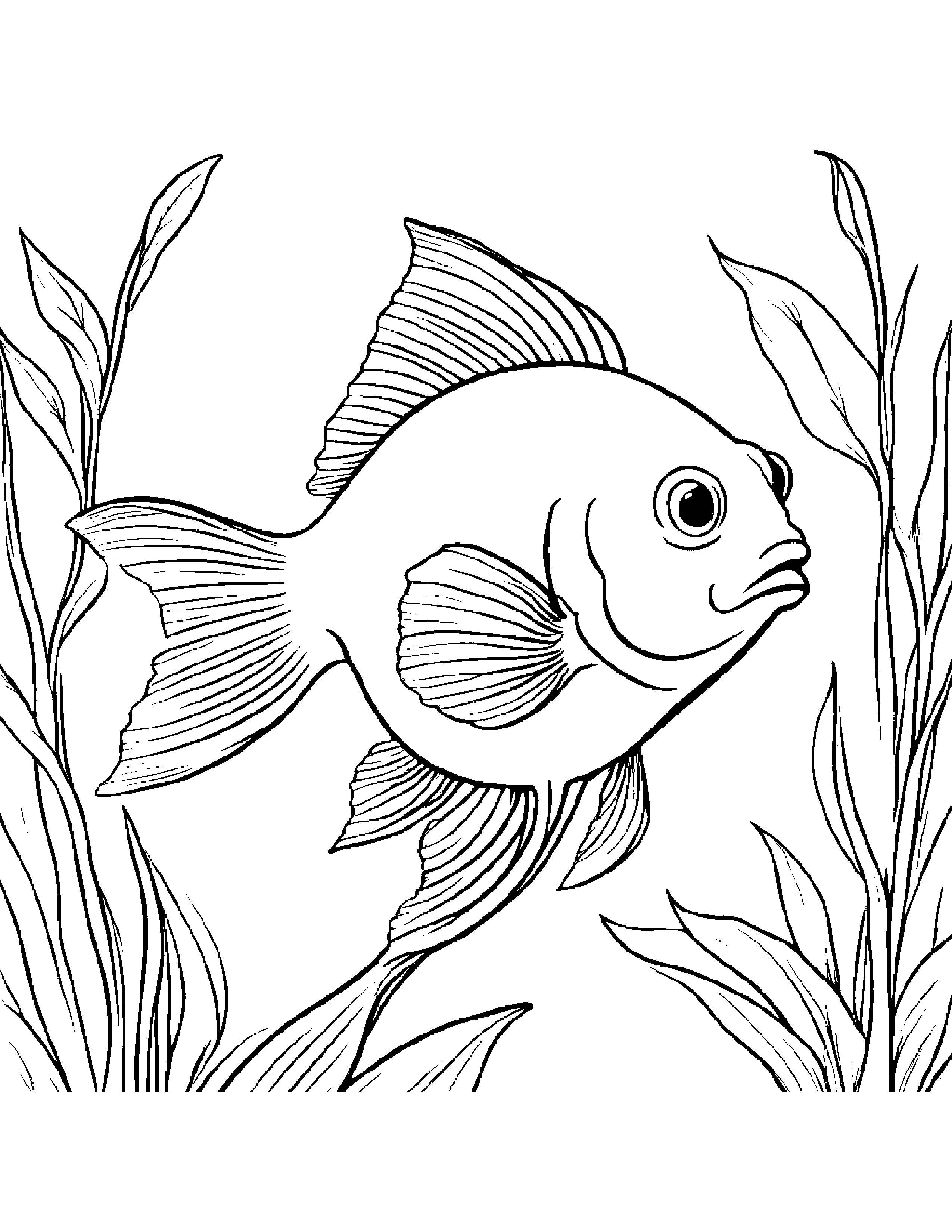 Goldfish With A Leaf Sprig #4 Coloring Page (Free Printable PDF)