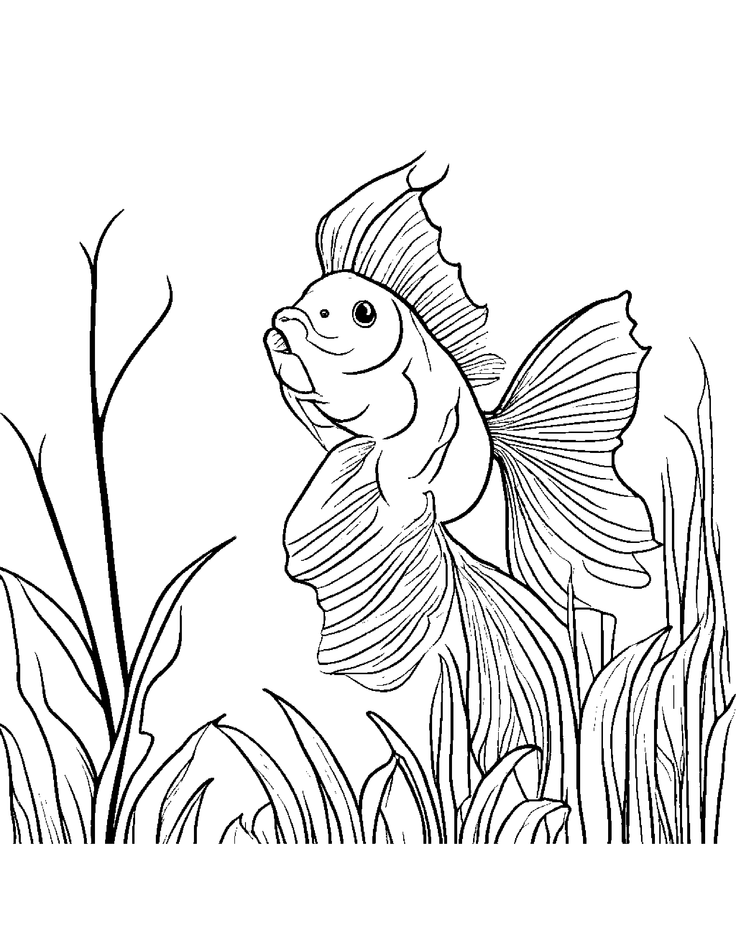 Goldfish With A Leaf Sprig #5 Coloring Page (Free Printable PDF)