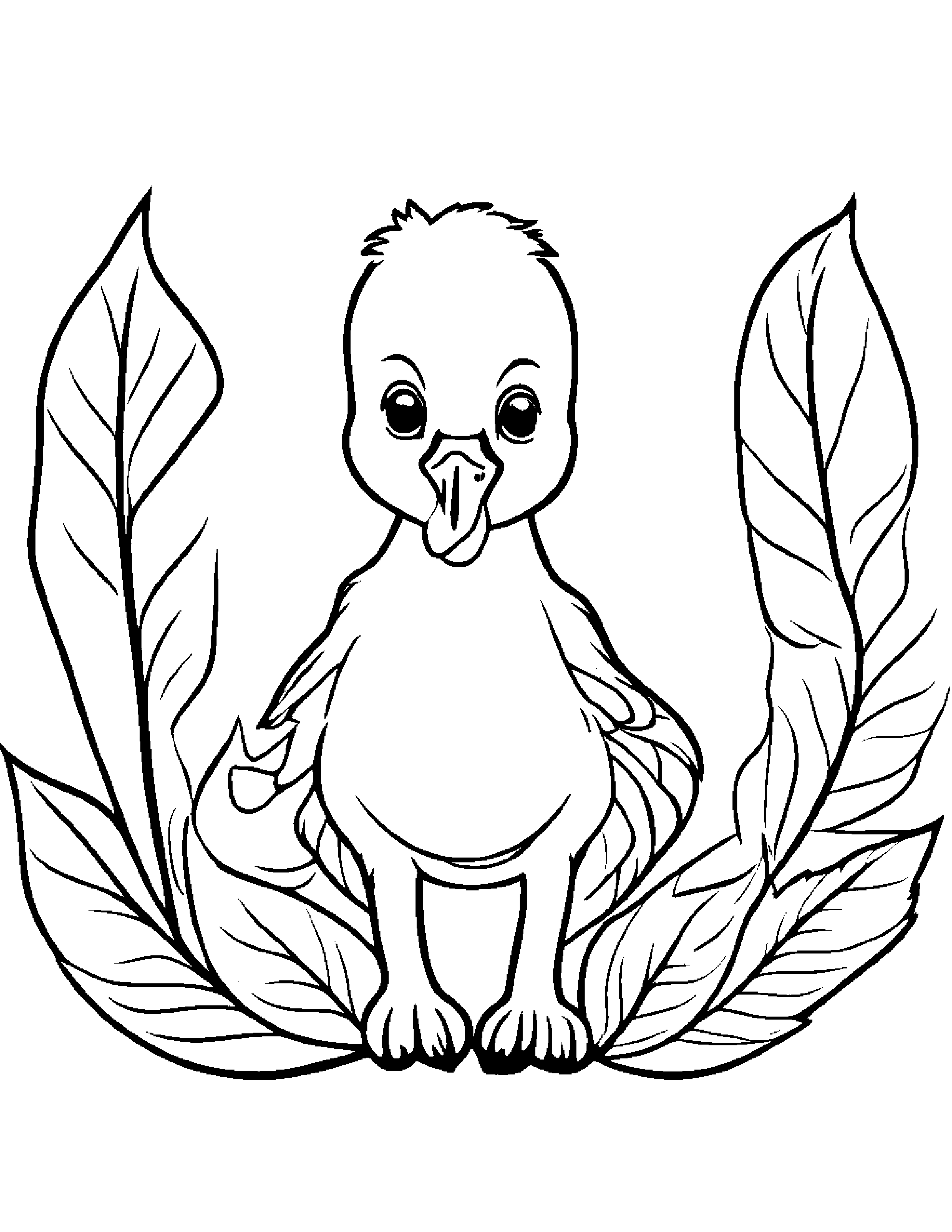 Gosling With A Leaf Sprig #3 Coloring Page (Free Printable PDF)