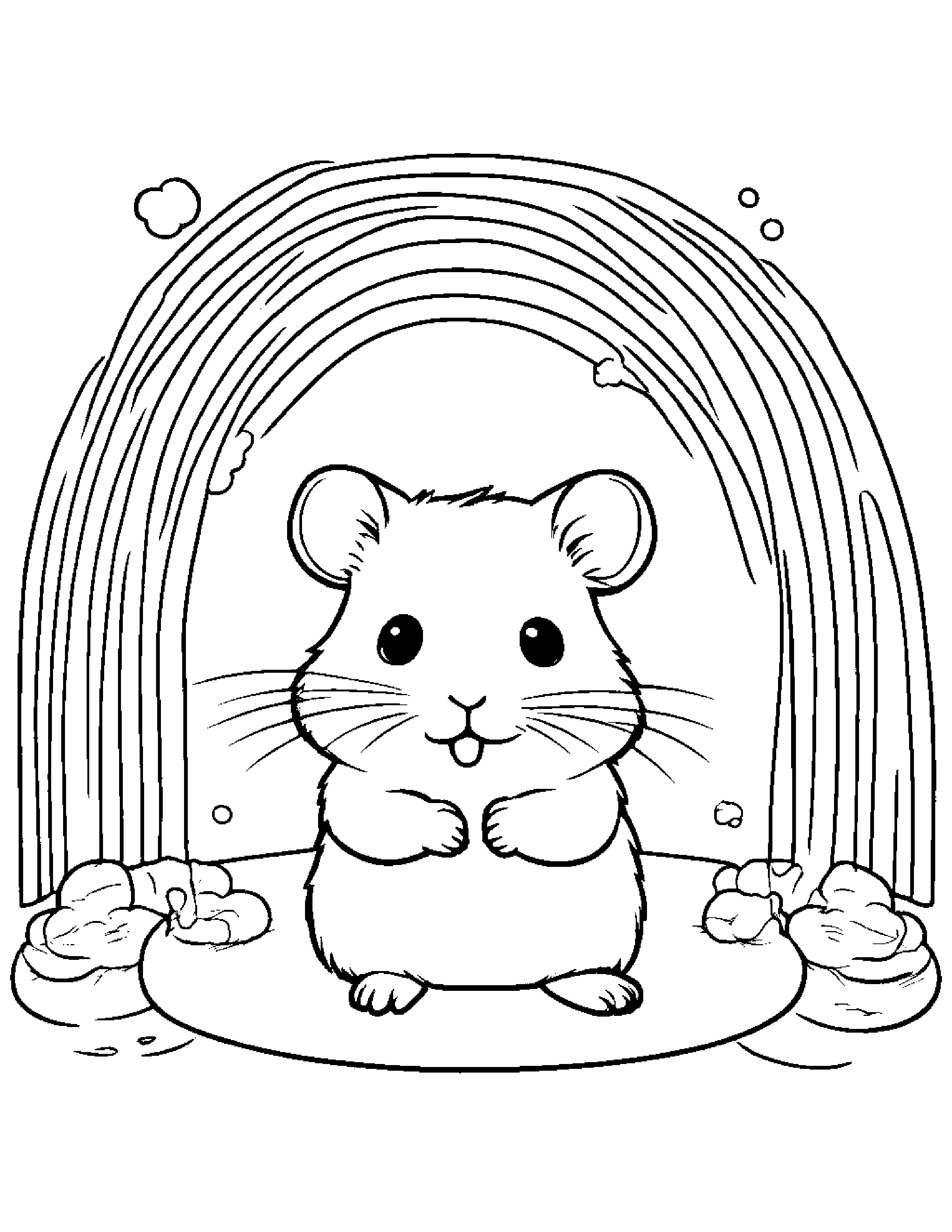 Hamster Playing Pat-A-Cake Under A Rainbow #2 Coloring Page (Free Printable PDF)