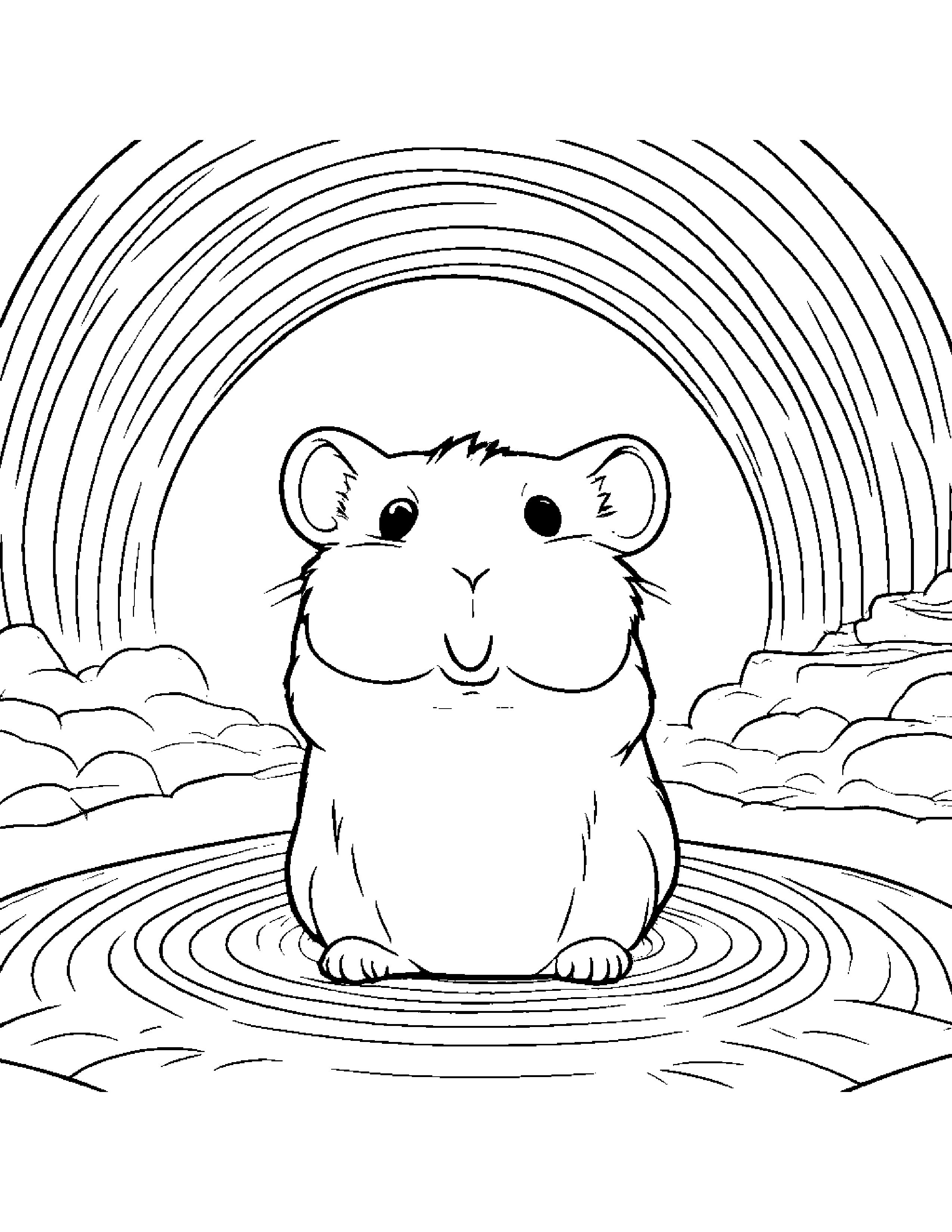 Hamster Playing Pat-A-Cake Under A Rainbow #3 Coloring Page (Free Printable PDF)