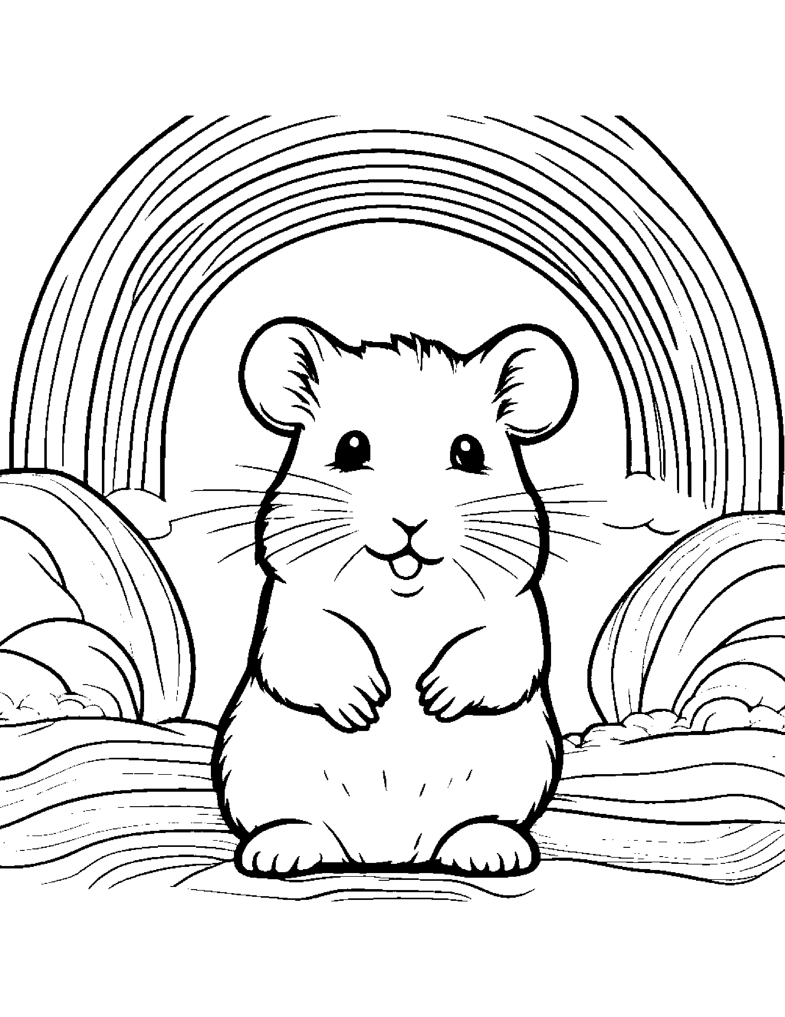 Hamster Playing Pat-A-Cake Under A Rainbow #4 Coloring Page (Free Printable PDF)