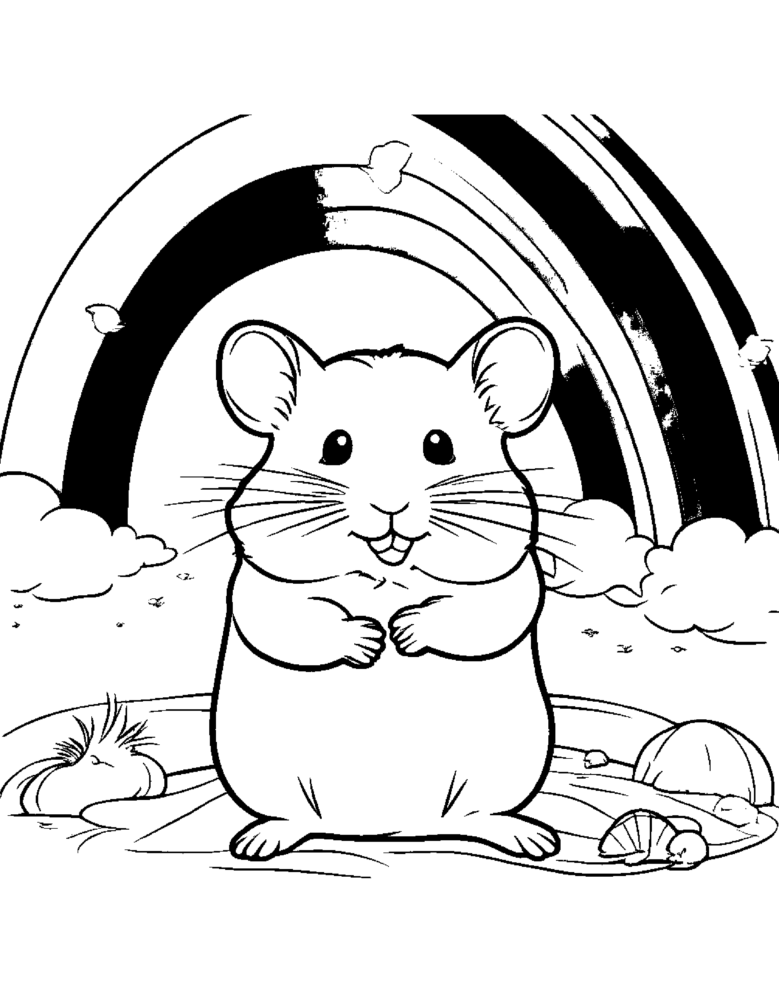Hamster Playing Pat-A-Cake Under A Rainbow #5 Coloring Page (Free Printable PDF)