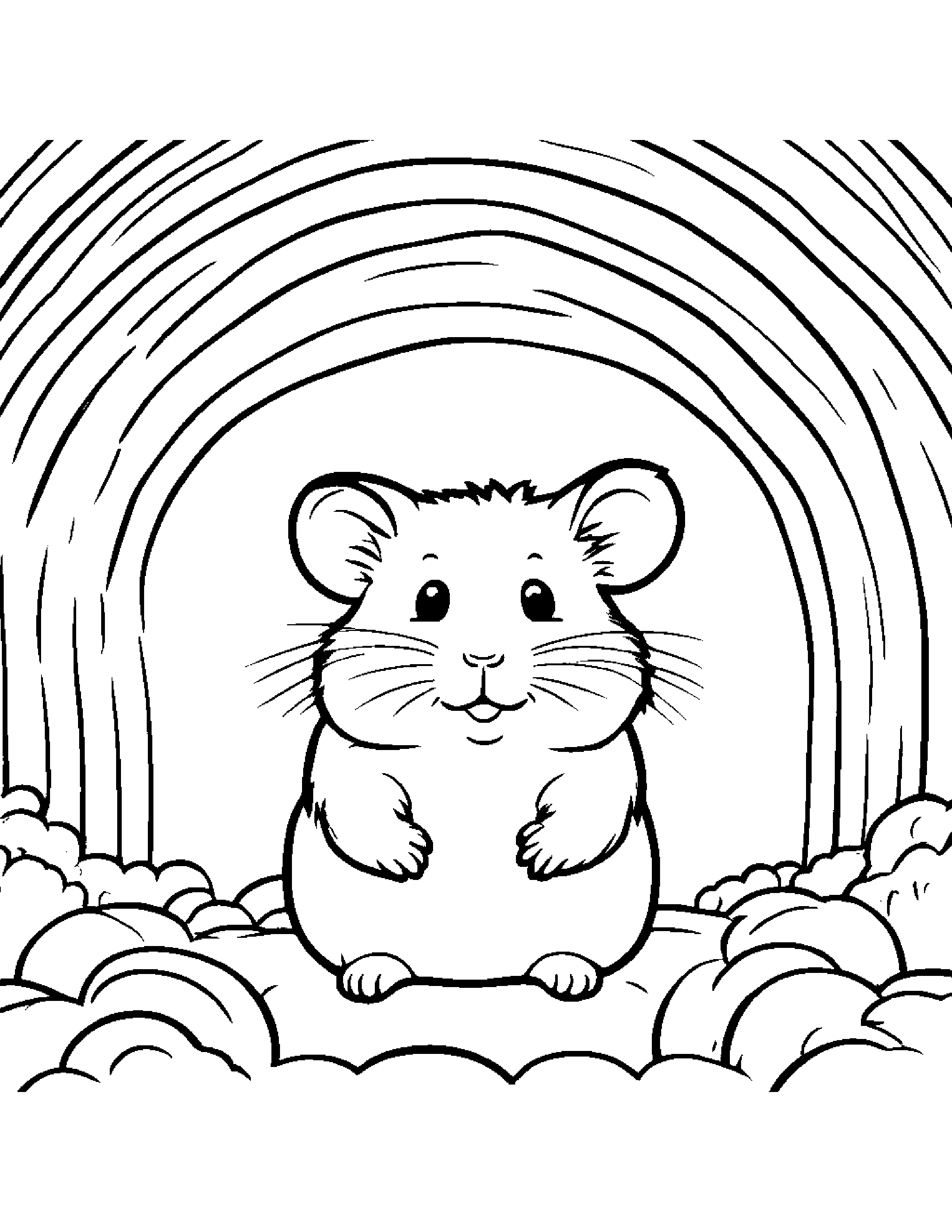 Hamster Playing Pat-A-Cake Under A Rainbow Coloring Page (Free Printable PDF)