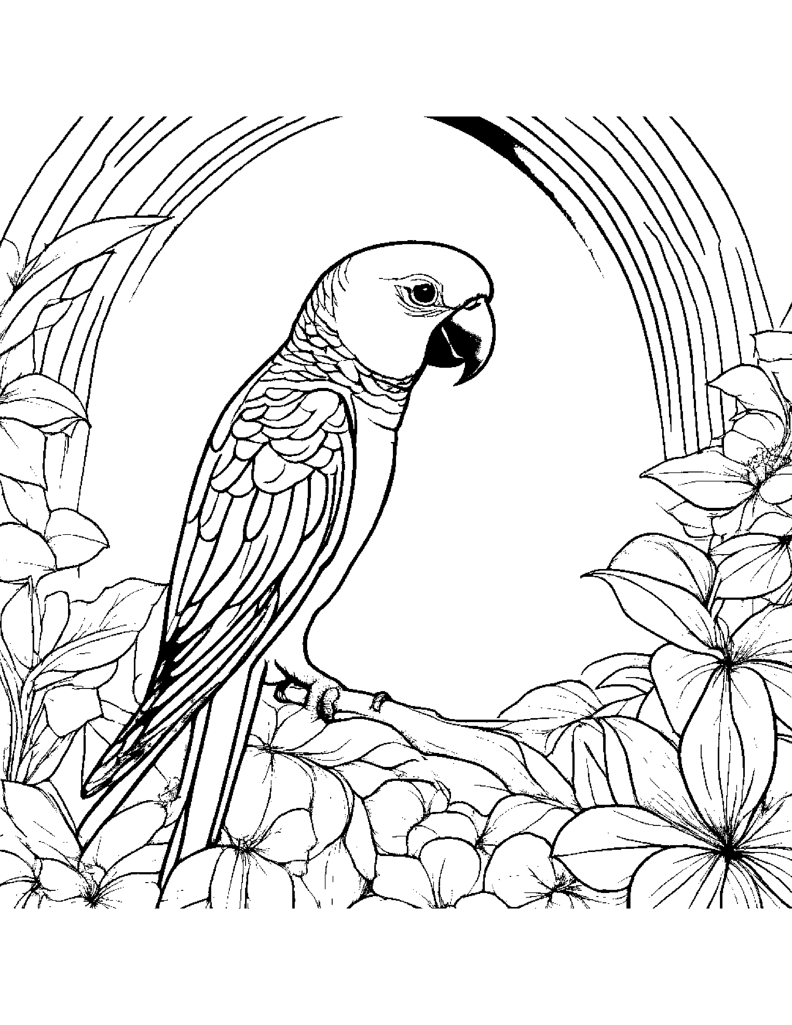 Helpful Parakeet Under A Rainbow #2 Coloring Page (Free Printable PDF)