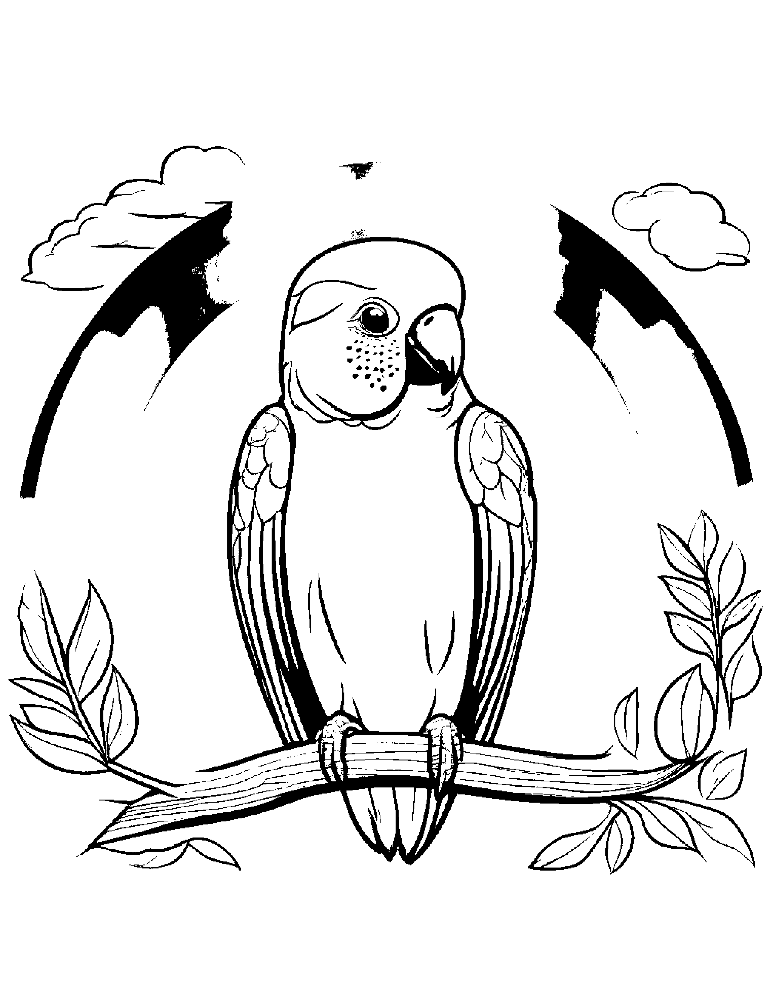 Helpful Parakeet Under A Rainbow #5 Coloring Page (Free Printable PDF)