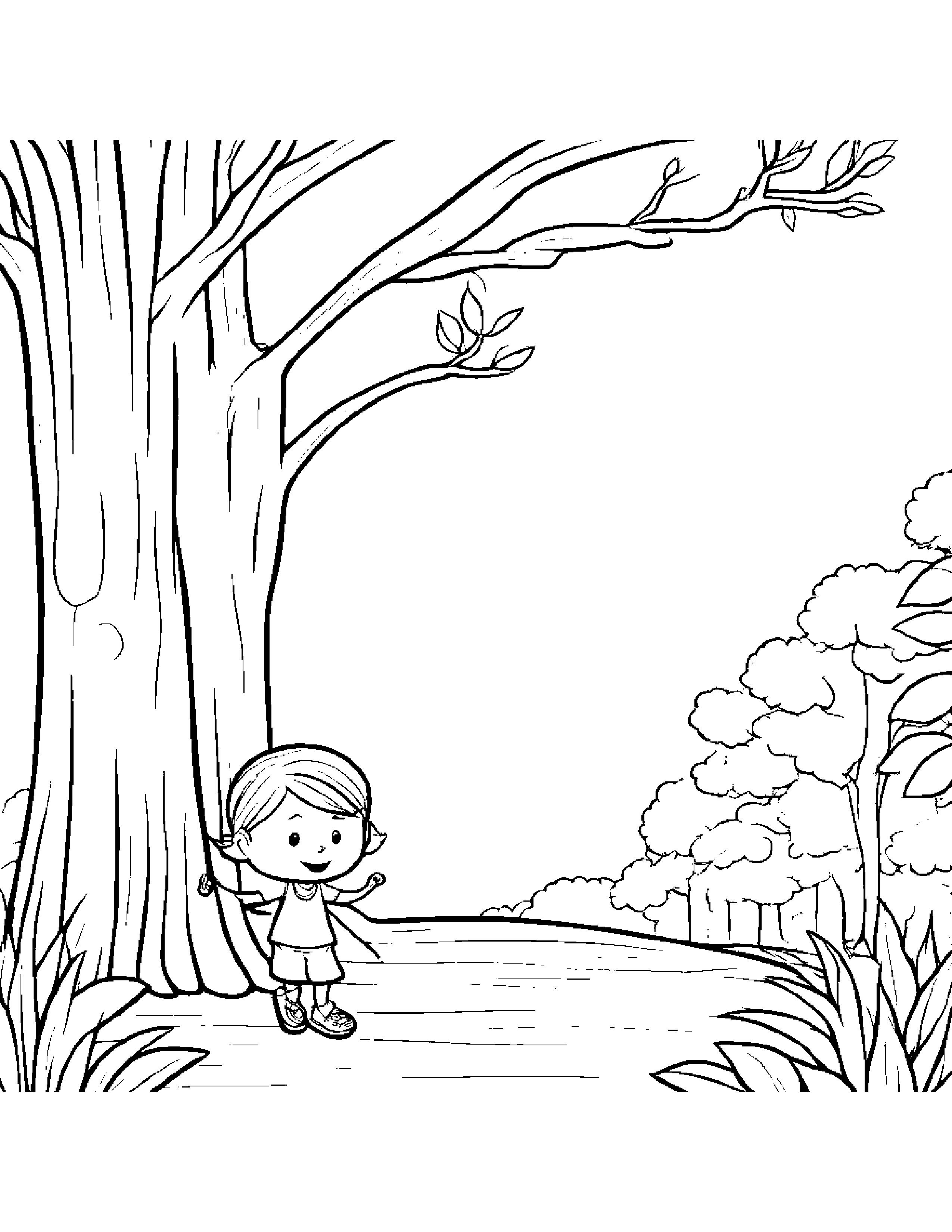 Jump Rope Playing Peekaboo By A Little Tree Coloring Page (Free Printable PDF)